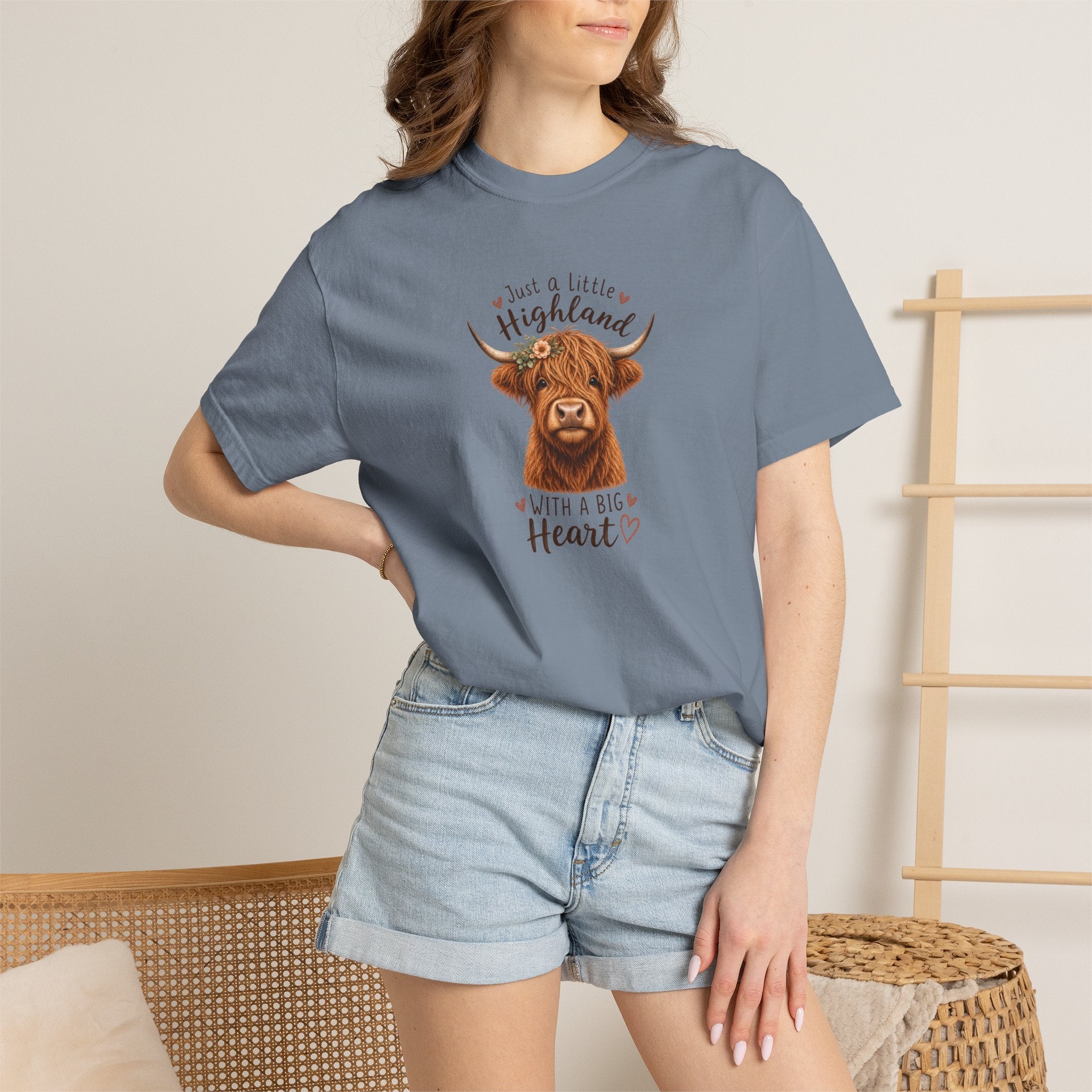 Highland Cow T-Shirt — "Just a Little Highland with a Big Heart" Cute Cow Graphic Tee