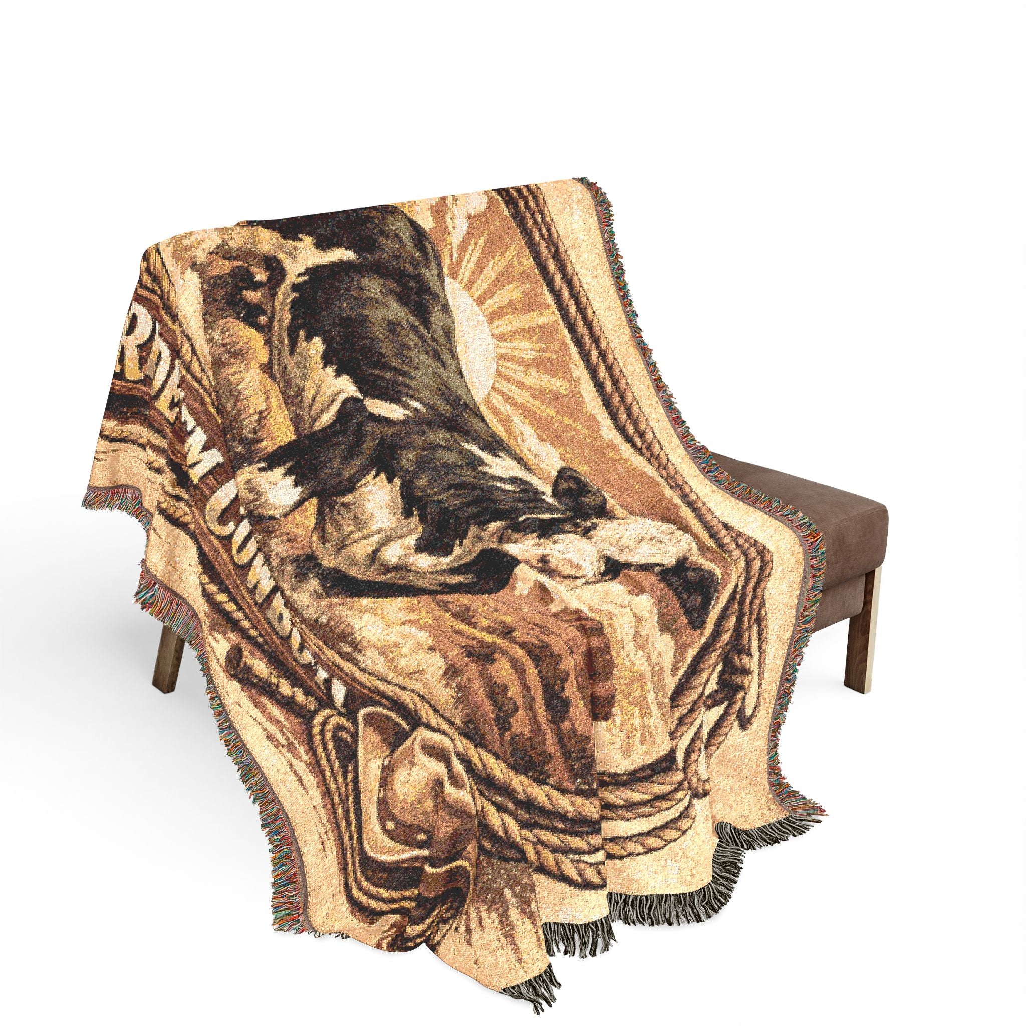 Woven Blanket - 'Ride 'Em Cowboy' Western Cattle Throw Blanket