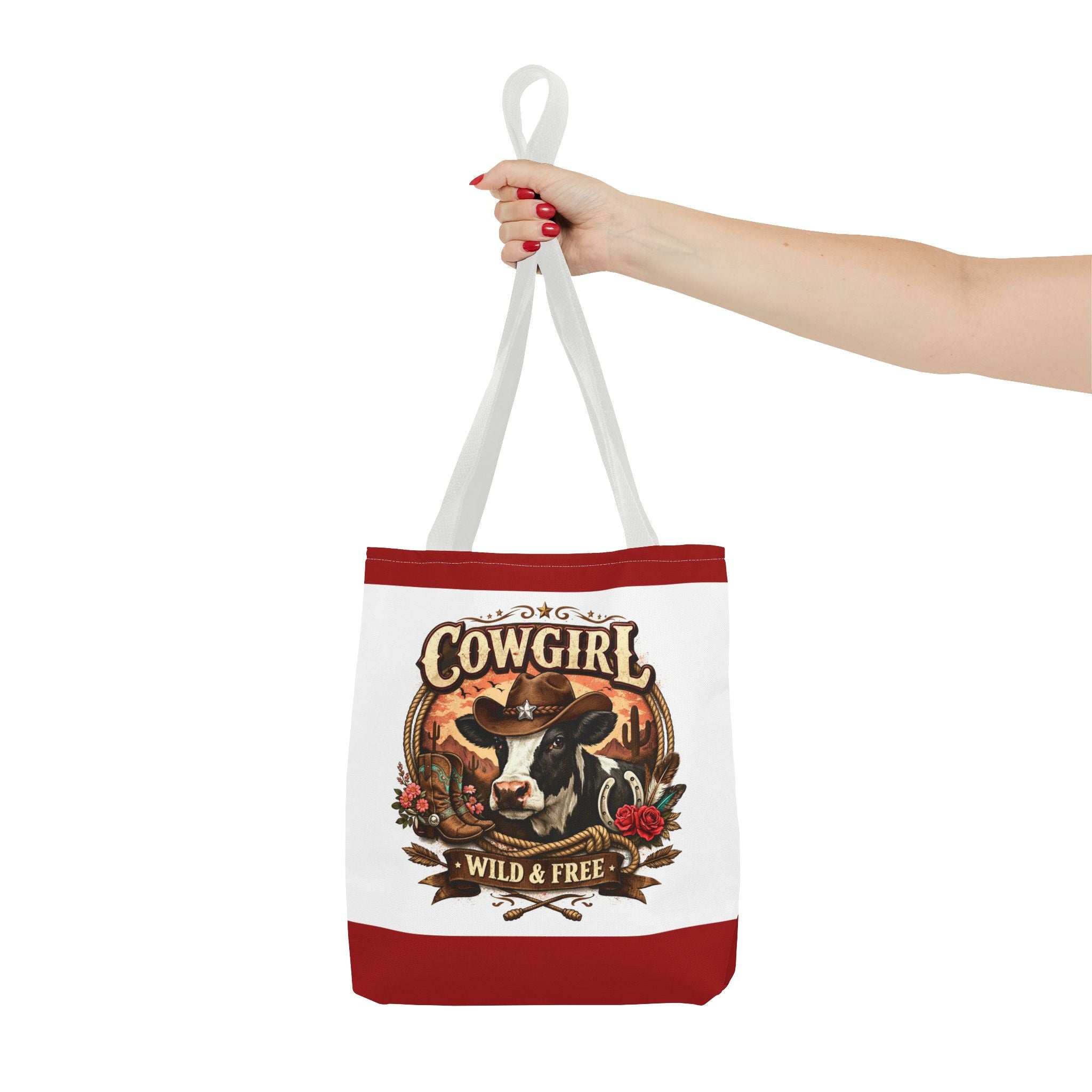Cowgirl Tote Bag – "Cowgirl Wild & Free" Western Cow Print Tote