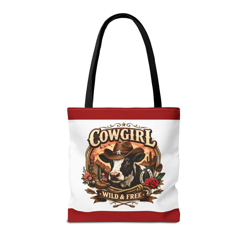 Cowgirl Tote Bag – "Cowgirl Wild & Free" Western Cow Print Tote