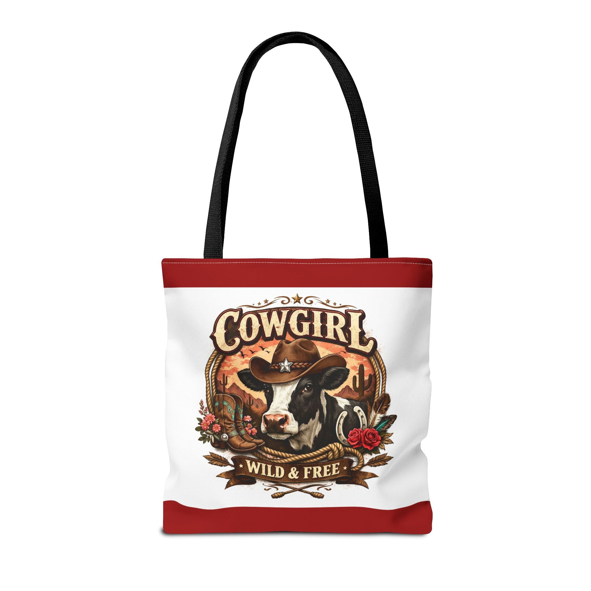 Cowgirl Tote Bag – "Cowgirl Wild & Free" Western Cow Print Tote