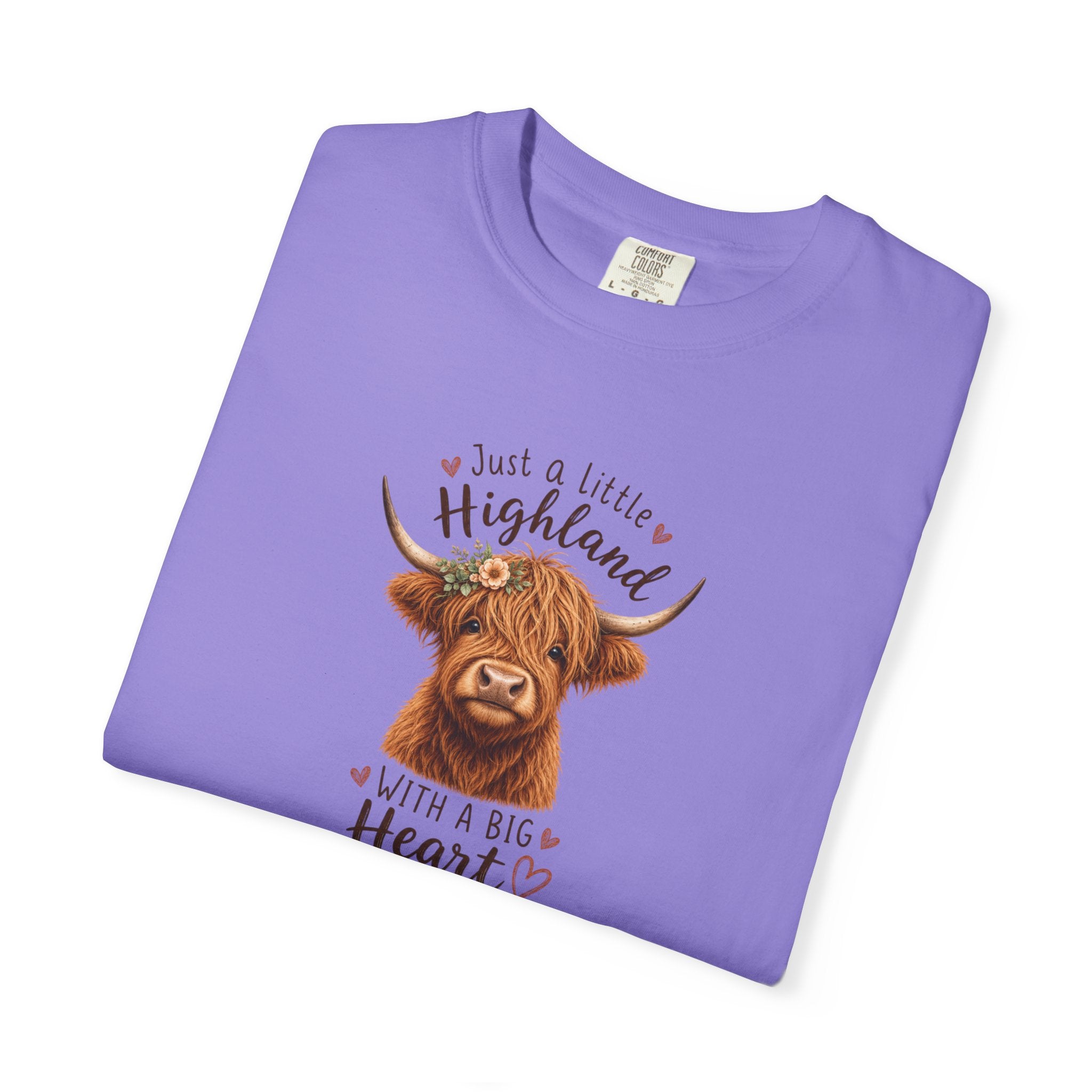 Highland Cow T-Shirt — "Just a Little Highland with a Big Heart" Cute Cow Graphic Tee