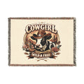 Cowgirl Woven Blanket – 'Wild & Free' Western Cow Print Throw