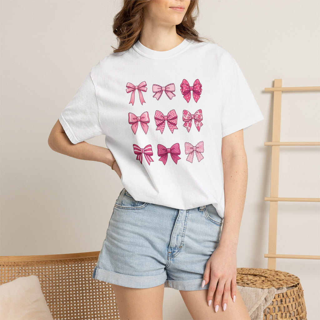 Pink Bow Pattern T-Shirt — Cute Ribbon Graphic Tee
