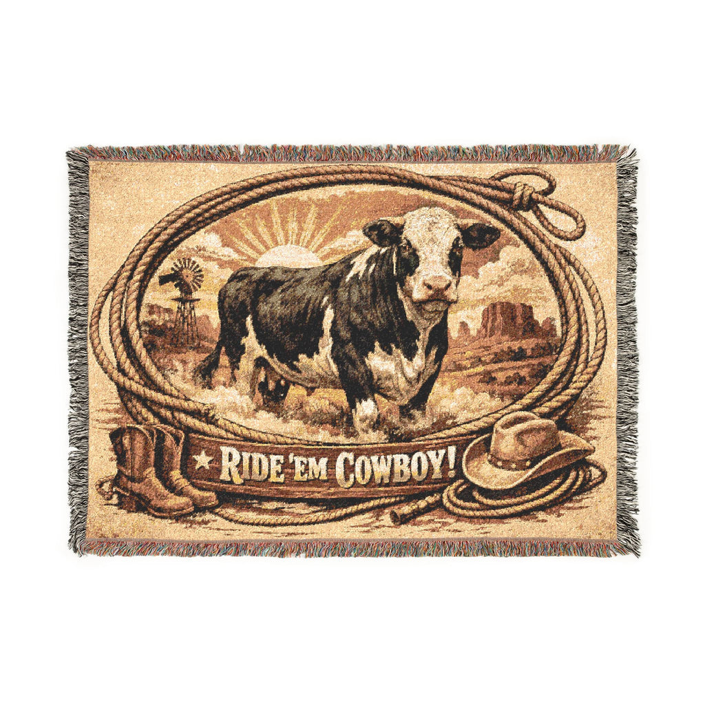 Woven Blanket - 'Ride 'Em Cowboy' Western Cattle Throw Blanket