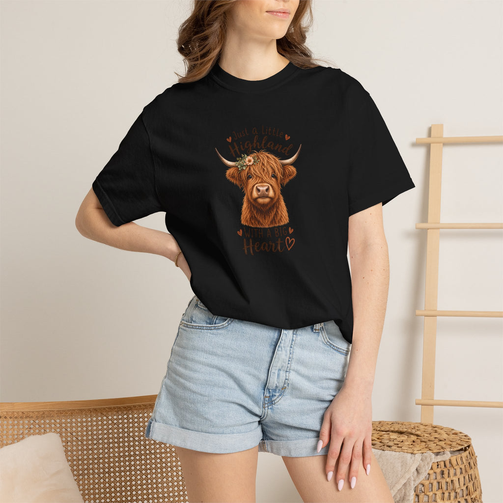 Highland Cow T-Shirt — "Just a Little Highland with a Big Heart" Cute Cow Graphic Tee