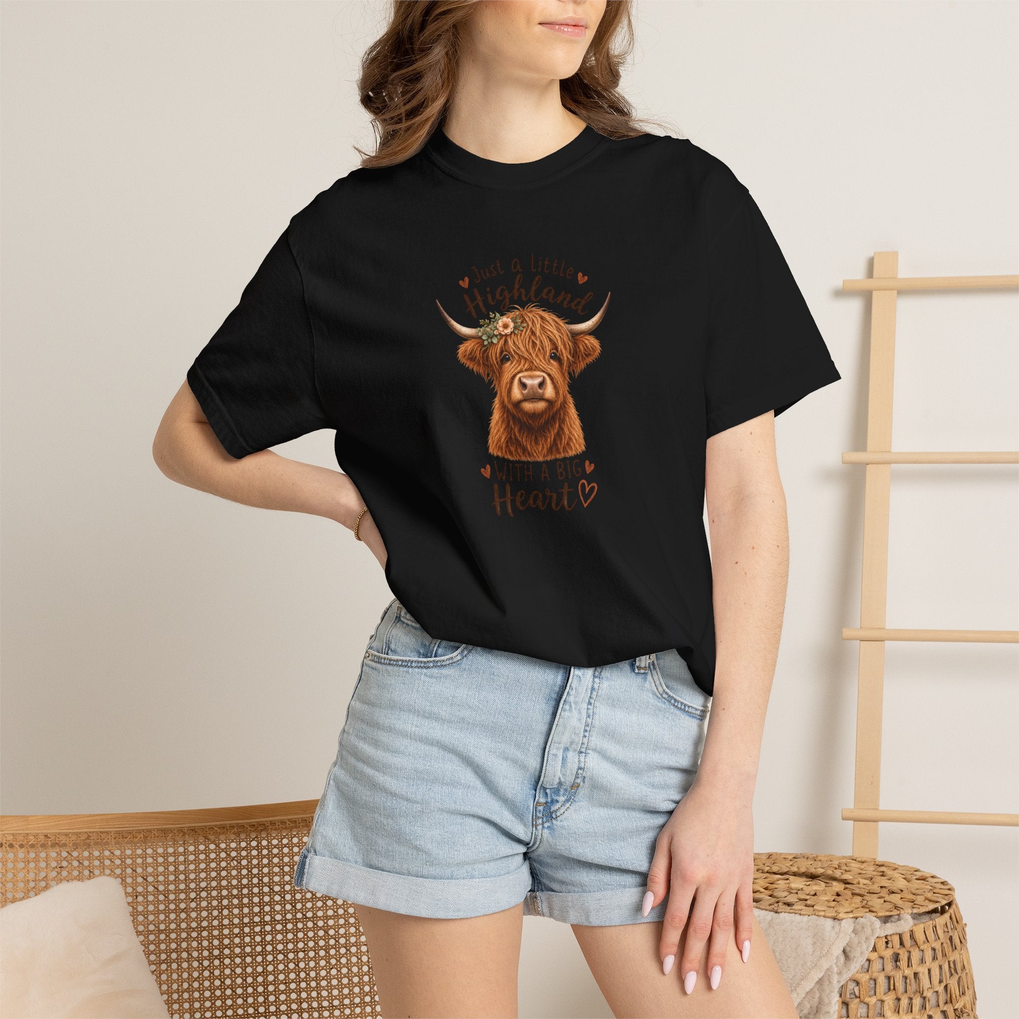 Highland Cow T-Shirt — "Just a Little Highland with a Big Heart" Cute Cow Graphic Tee
