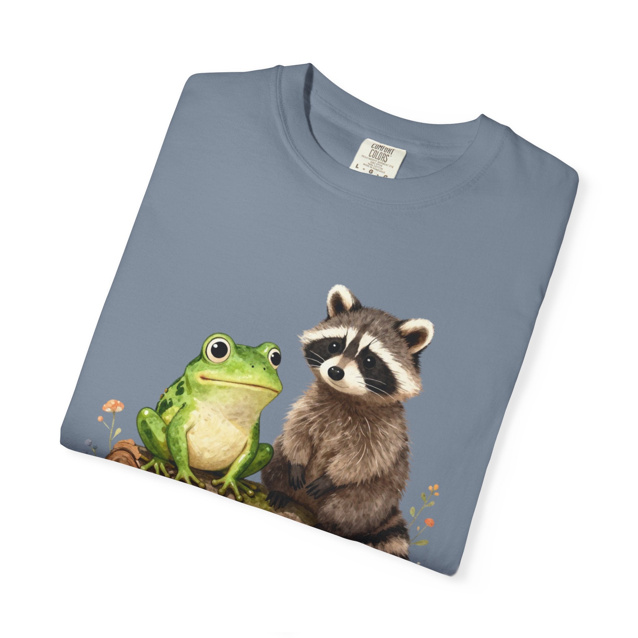 Frog & Raccoon Friends T‑Shirt — Cute Woodland Animal Graphic Tee