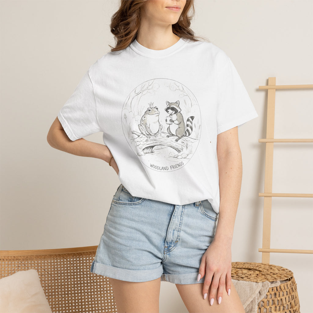 Woodland Friends T-Shirt — 'Woodland Friends' Cute Raccoon & Frog Graphic