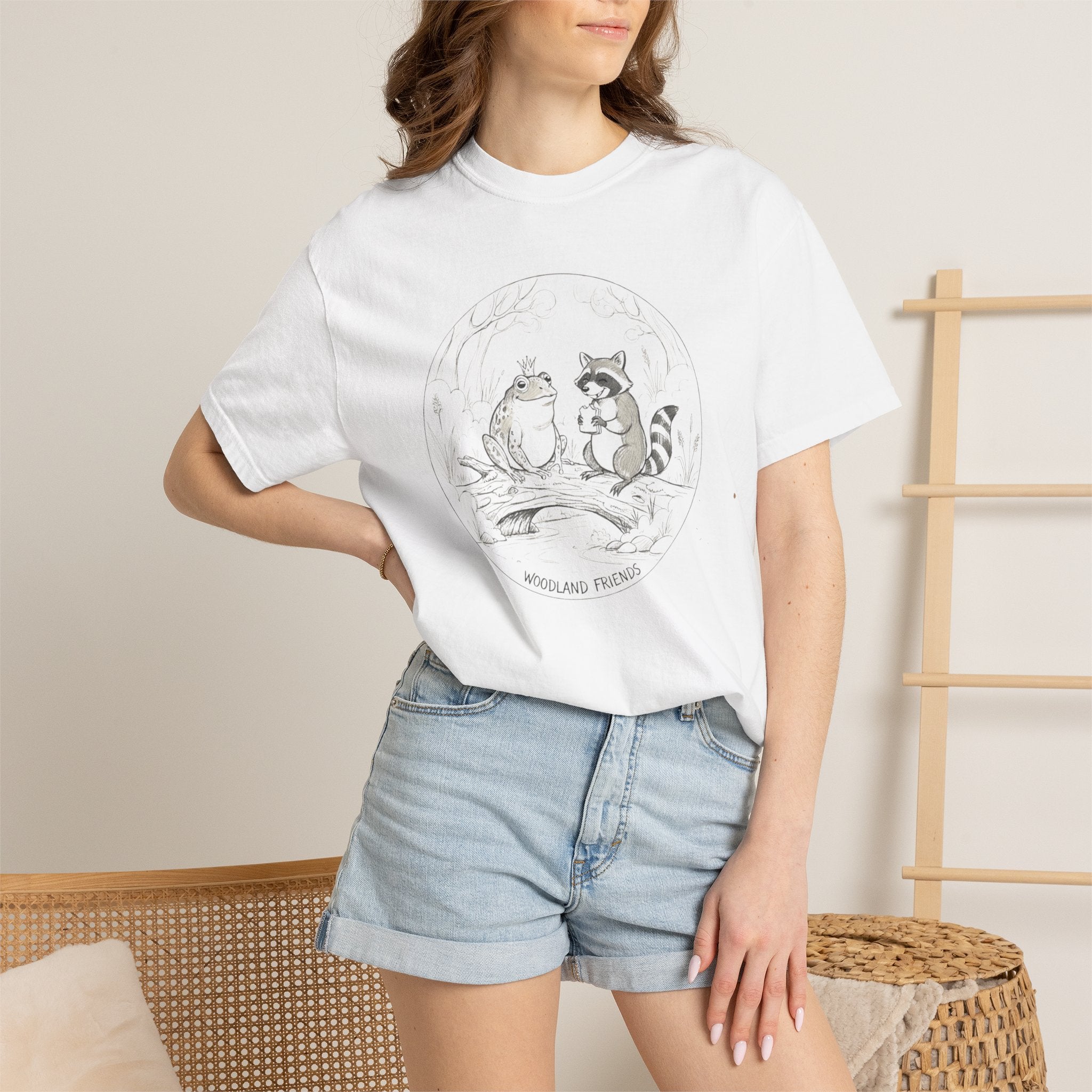 Woodland Friends T-Shirt — 'Woodland Friends' Cute Raccoon & Frog Graphic