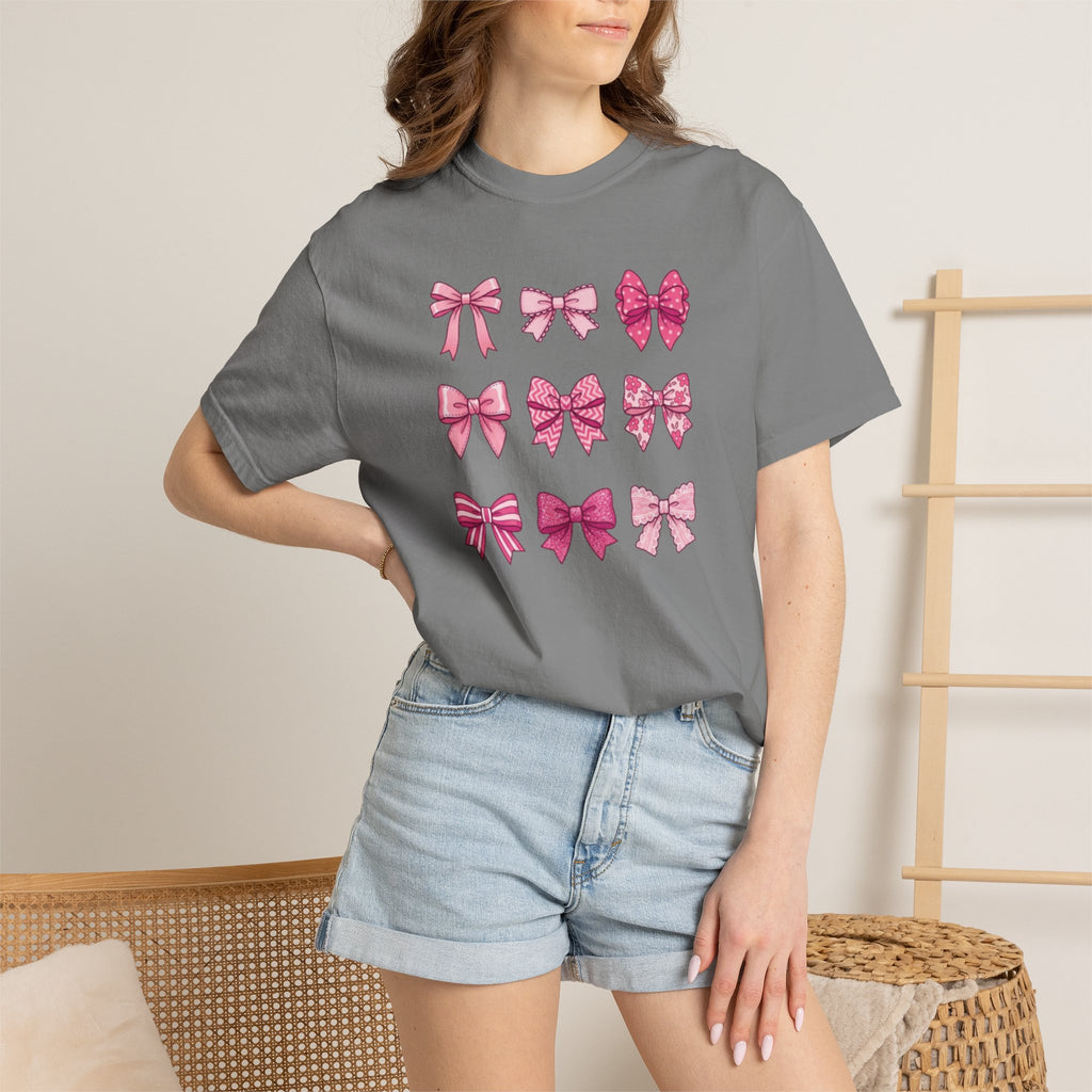 Pink Bow Pattern T-Shirt — Cute Ribbon Graphic Tee