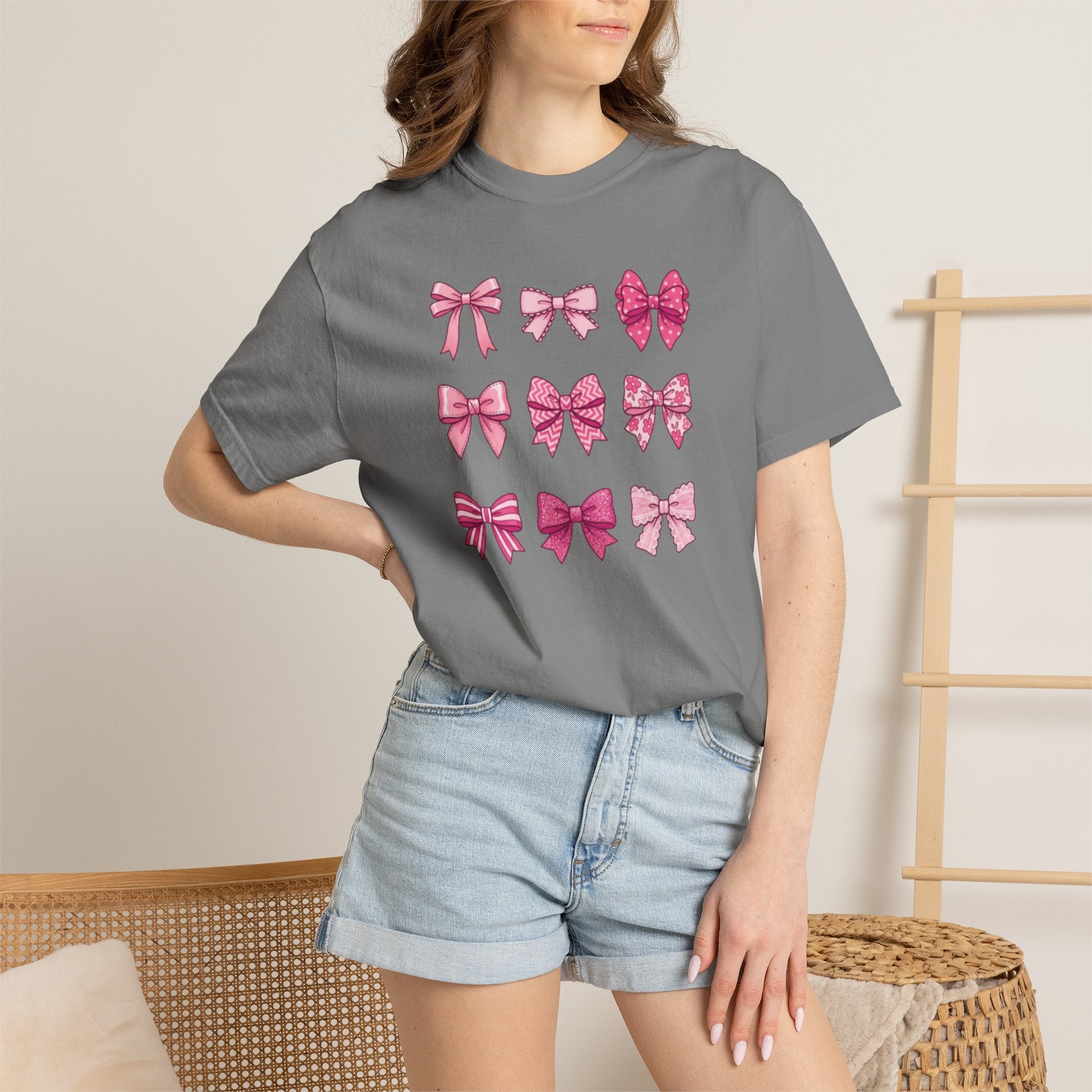 Pink Bow Pattern T-Shirt — Cute Ribbon Graphic Tee