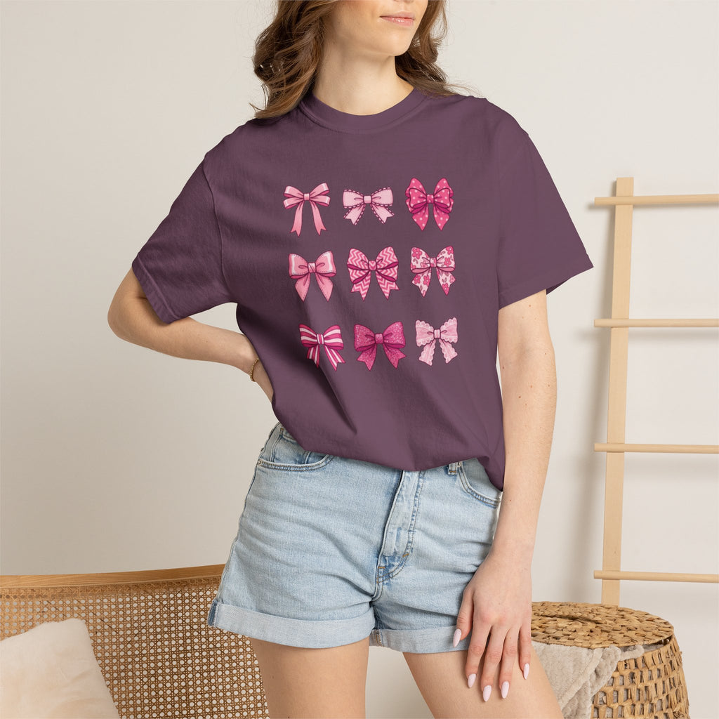 Pink Bow Pattern T-Shirt — Cute Ribbon Graphic Tee