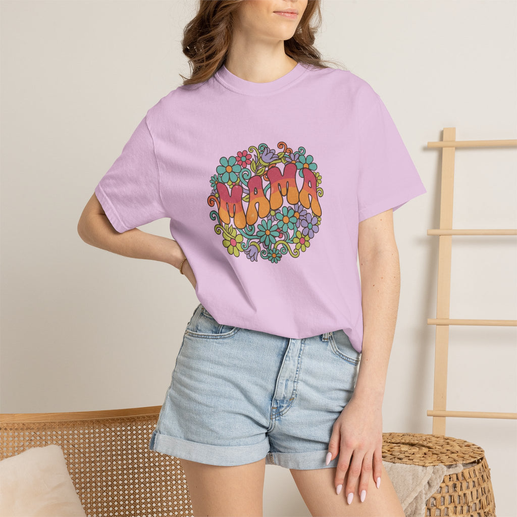 Mama Floral Retro T-Shirt — Vintage Hippie Flower Power Tee for Moms