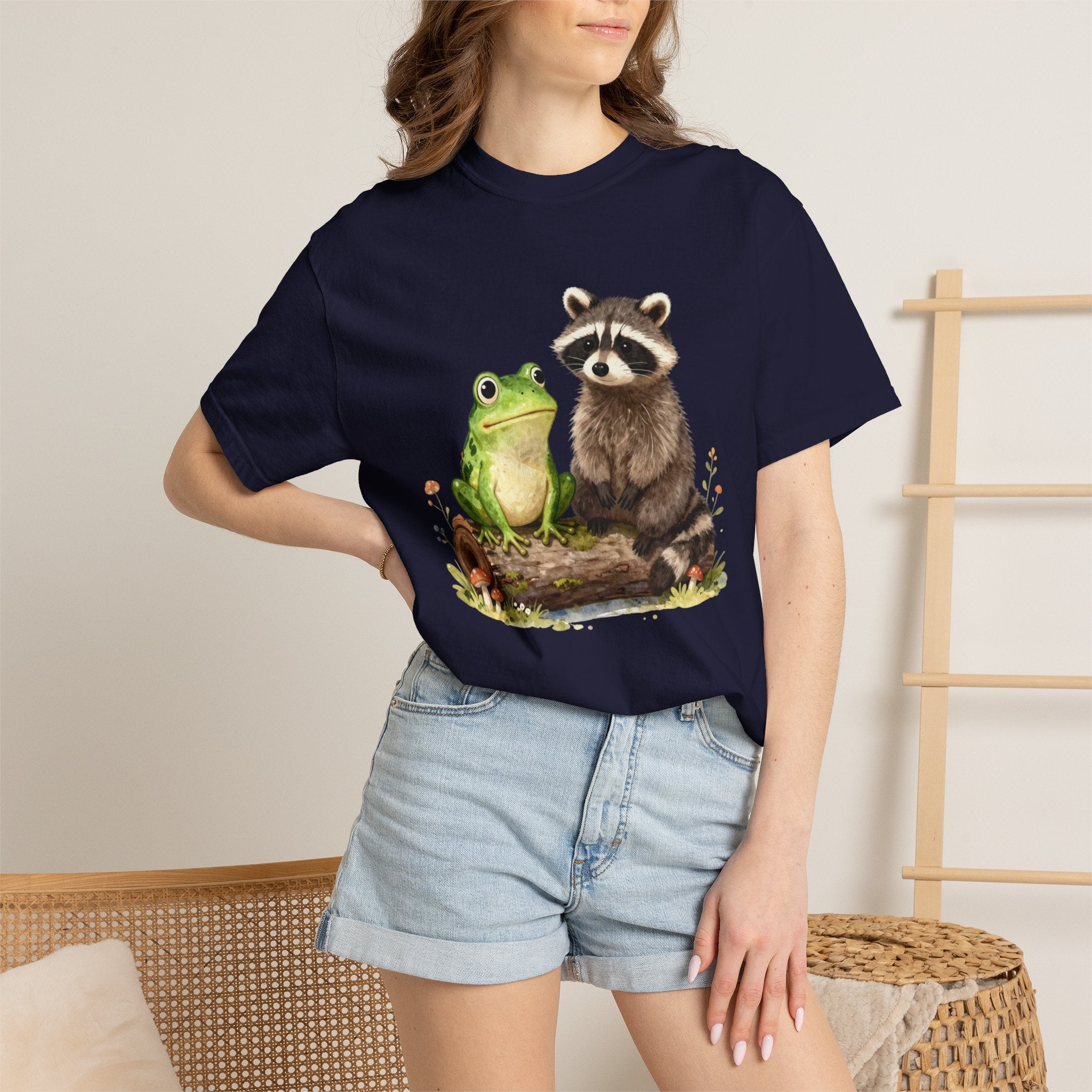 Frog & Raccoon Friends T‑Shirt — Cute Woodland Animal Graphic Tee