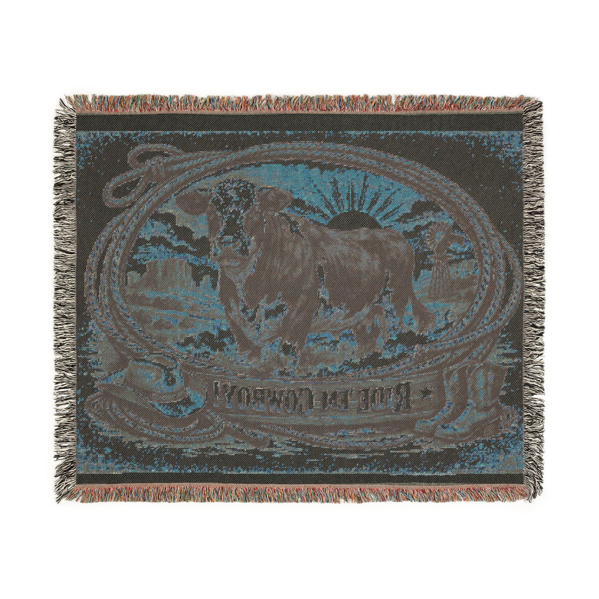 Woven Blanket - 'Ride 'Em Cowboy' Western Cattle Throw Blanket