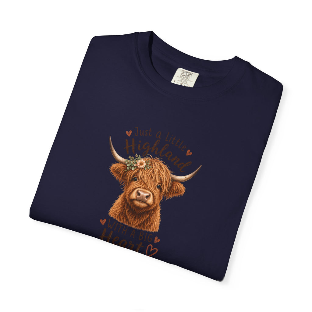 Highland Cow T-Shirt — "Just a Little Highland with a Big Heart" Cute Cow Graphic Tee
