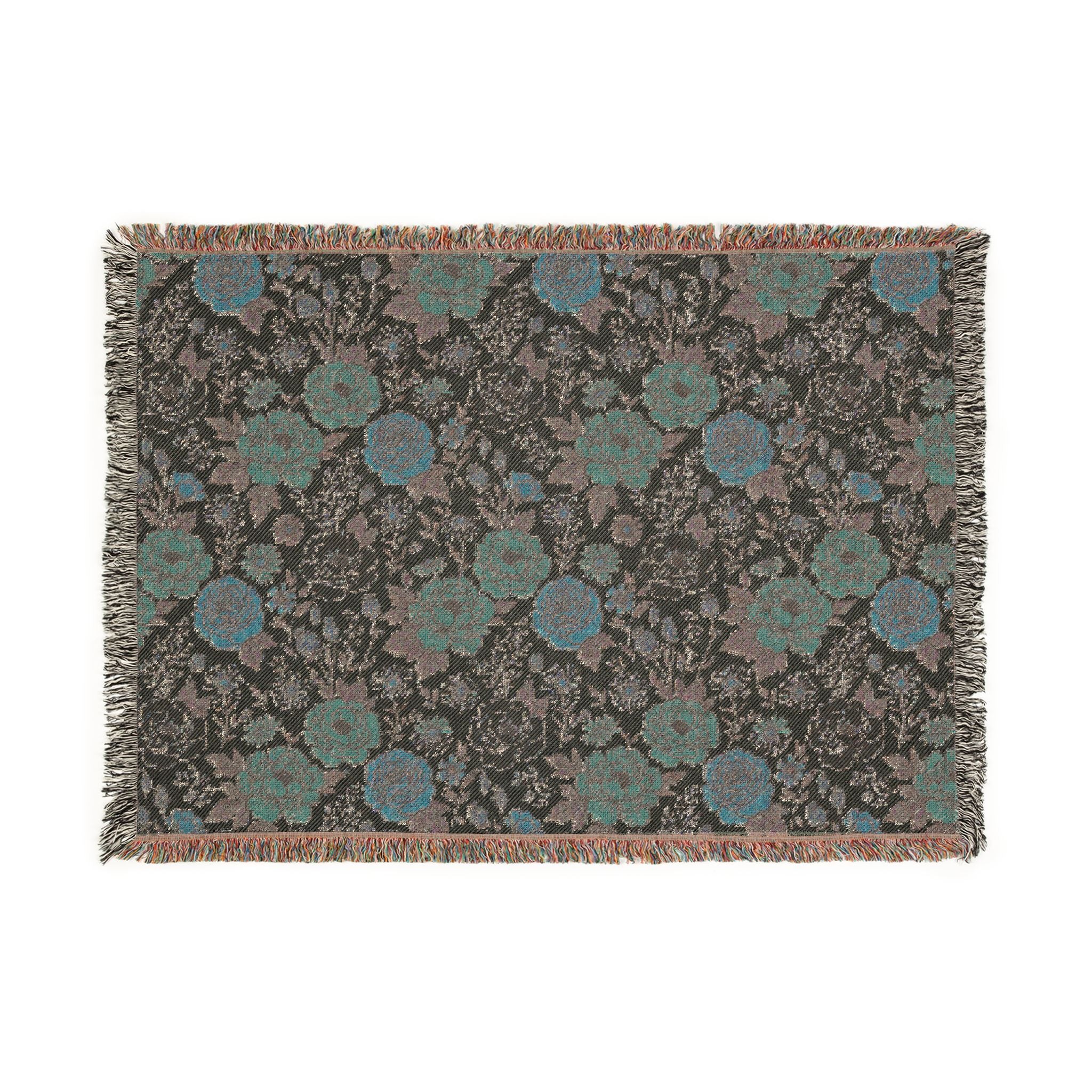 Floral Woven Blanket — Vintage Rose Tapestry Throw