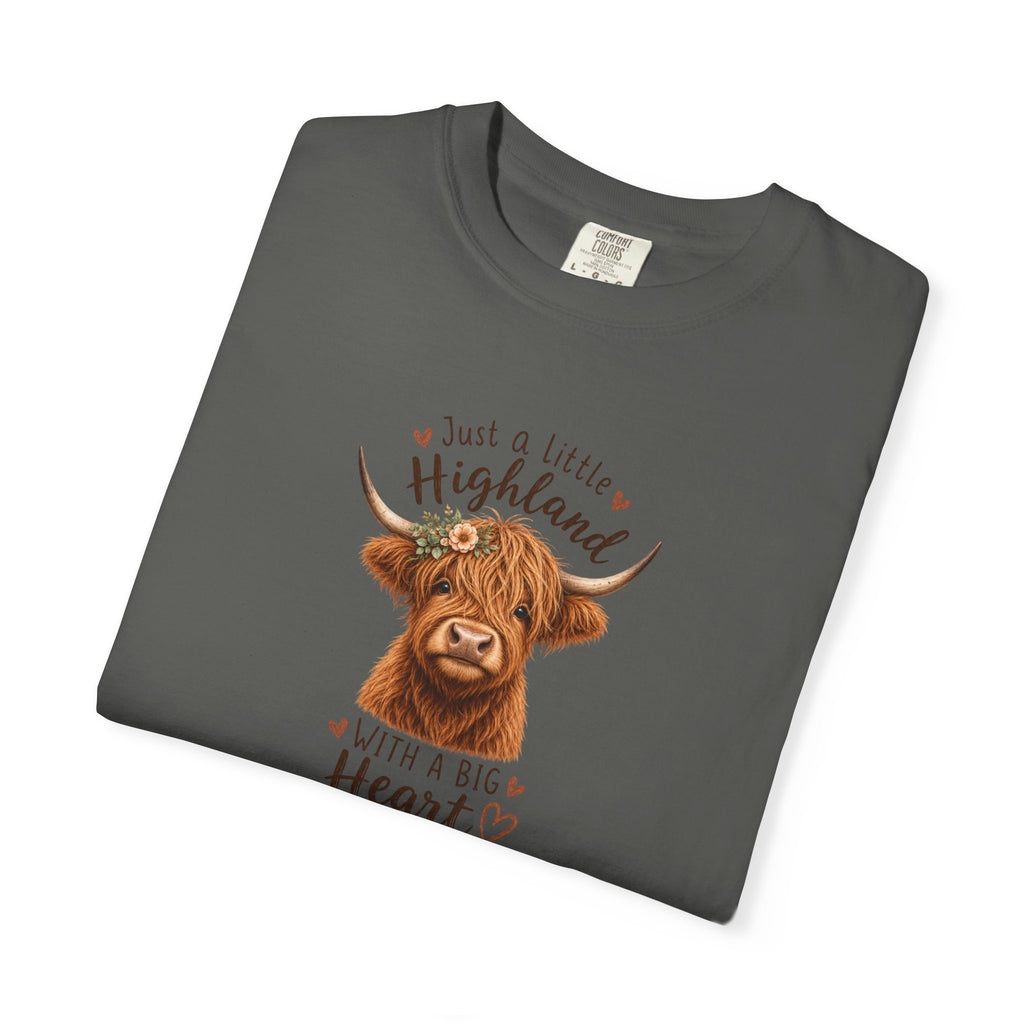 Highland Cow T-Shirt — "Just a Little Highland with a Big Heart" Cute Cow Graphic Tee