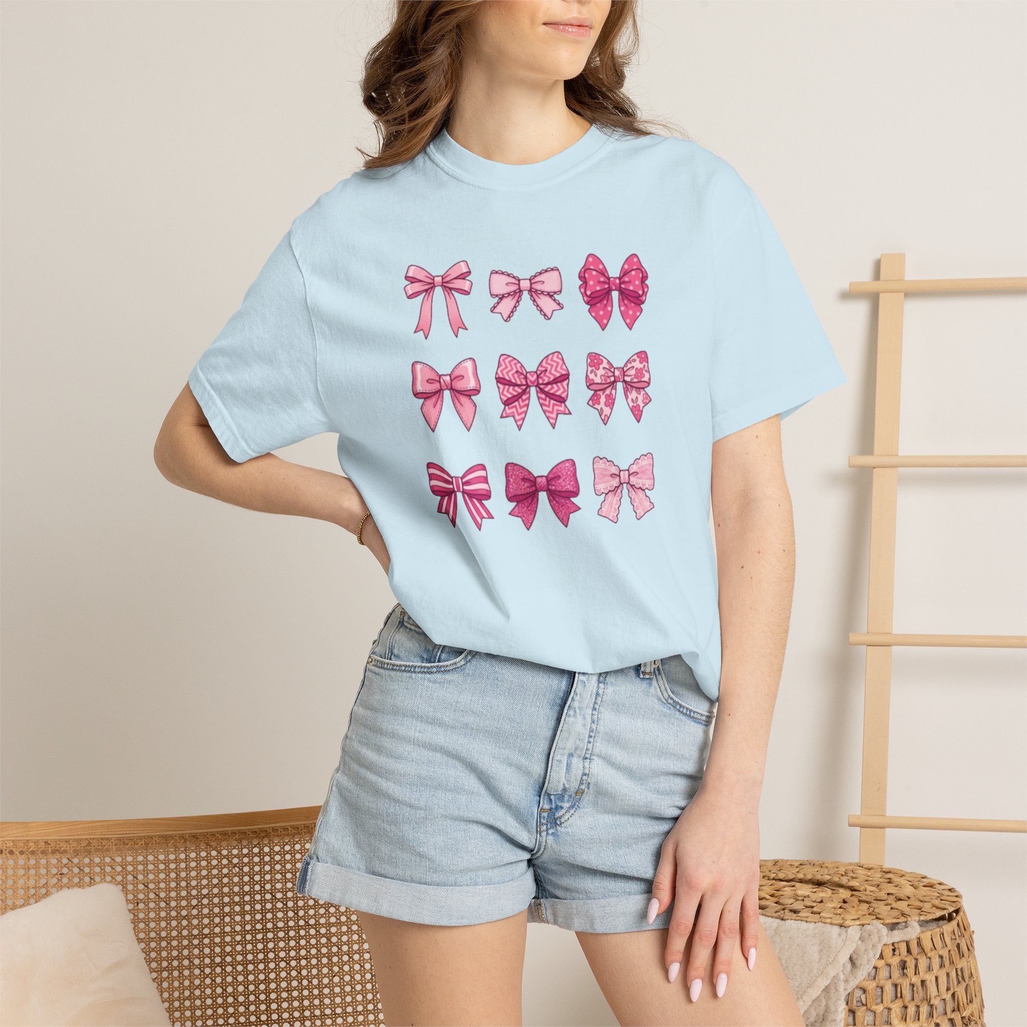 Pink Bow Pattern T-Shirt — Cute Ribbon Graphic Tee