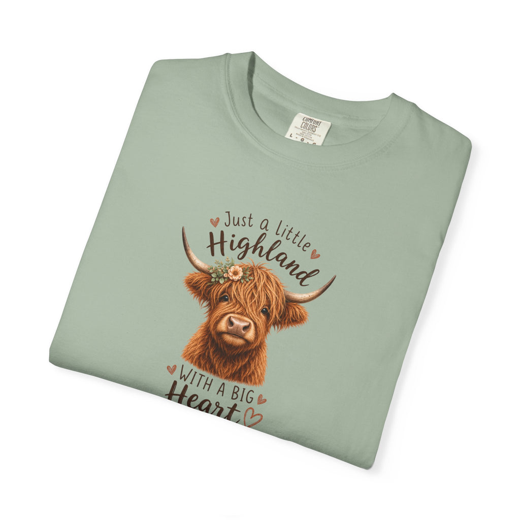 Highland Cow T-Shirt — "Just a Little Highland with a Big Heart" Cute Cow Graphic Tee