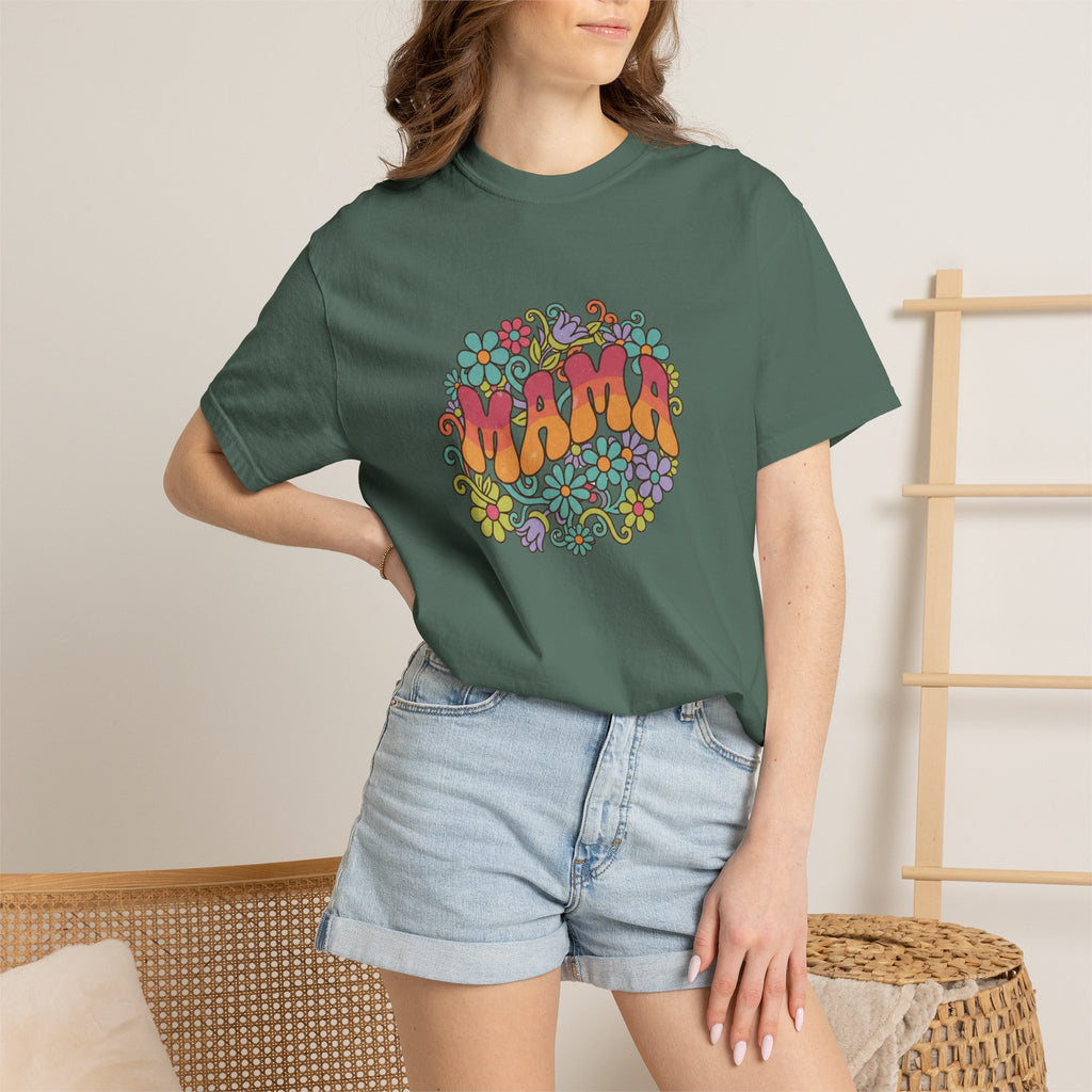 Mama Floral Retro T-Shirt — Vintage Hippie Flower Power Tee for Moms