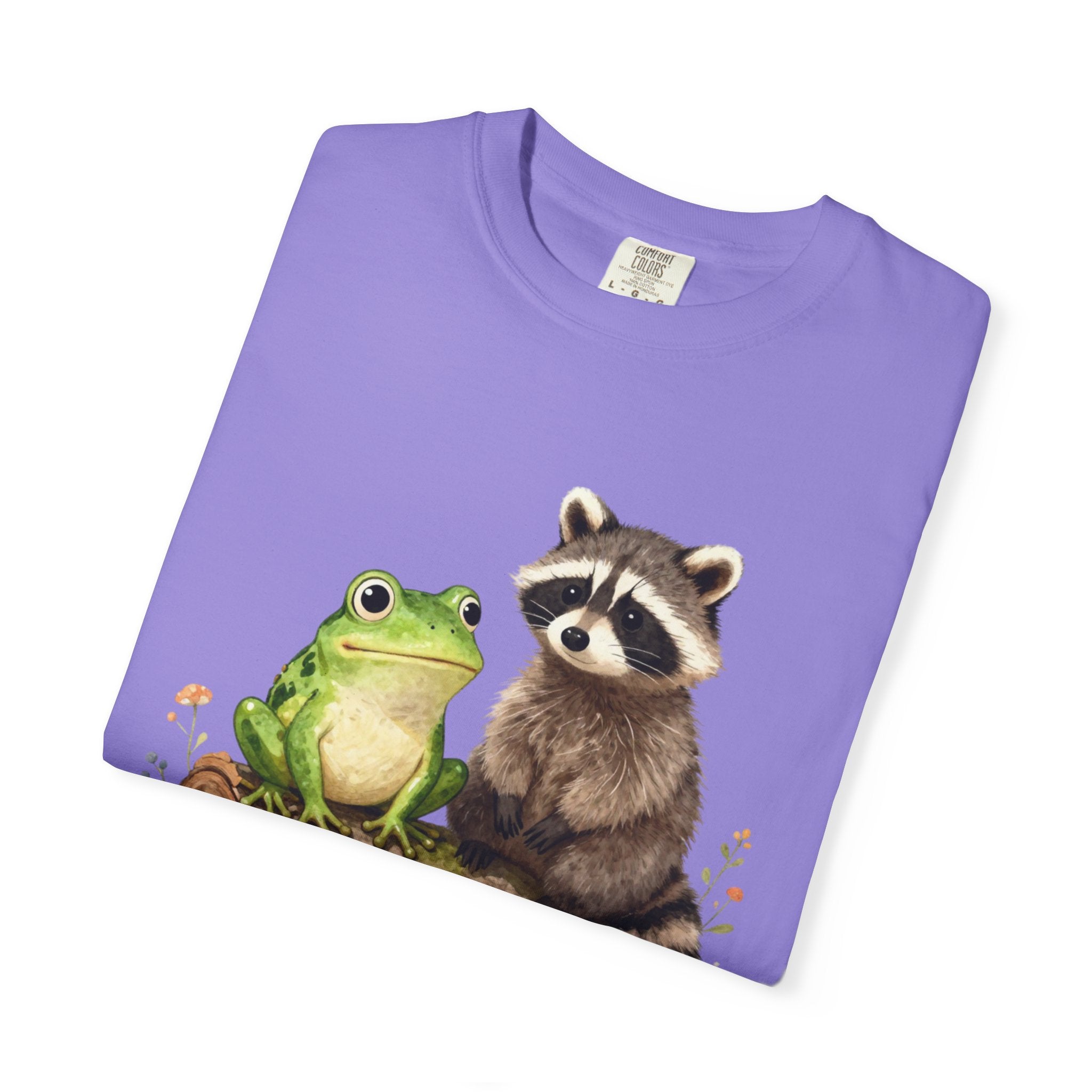 Frog & Raccoon Friends T‑Shirt — Cute Woodland Animal Graphic Tee
