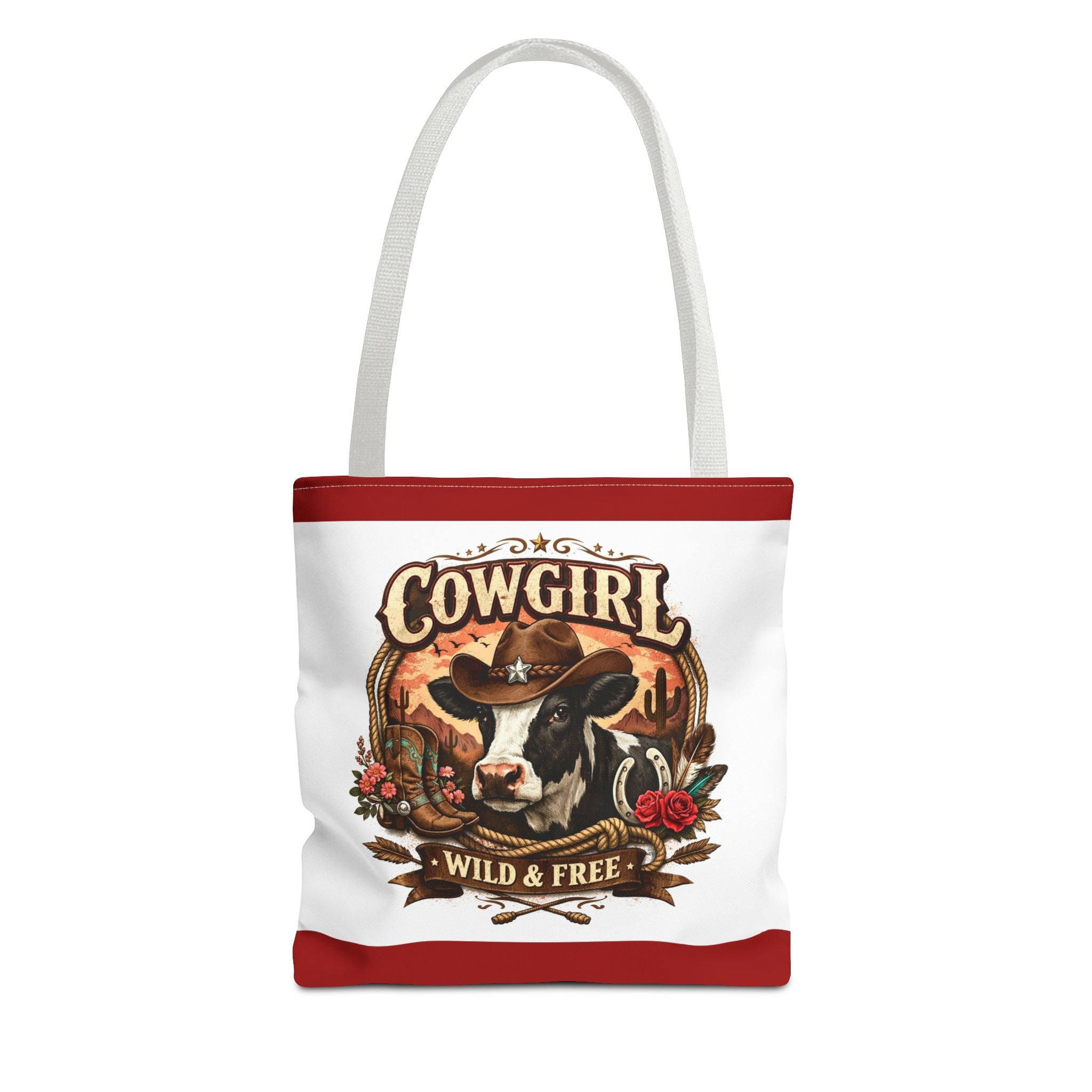 Cowgirl Tote Bag – "Cowgirl Wild & Free" Western Cow Print Tote