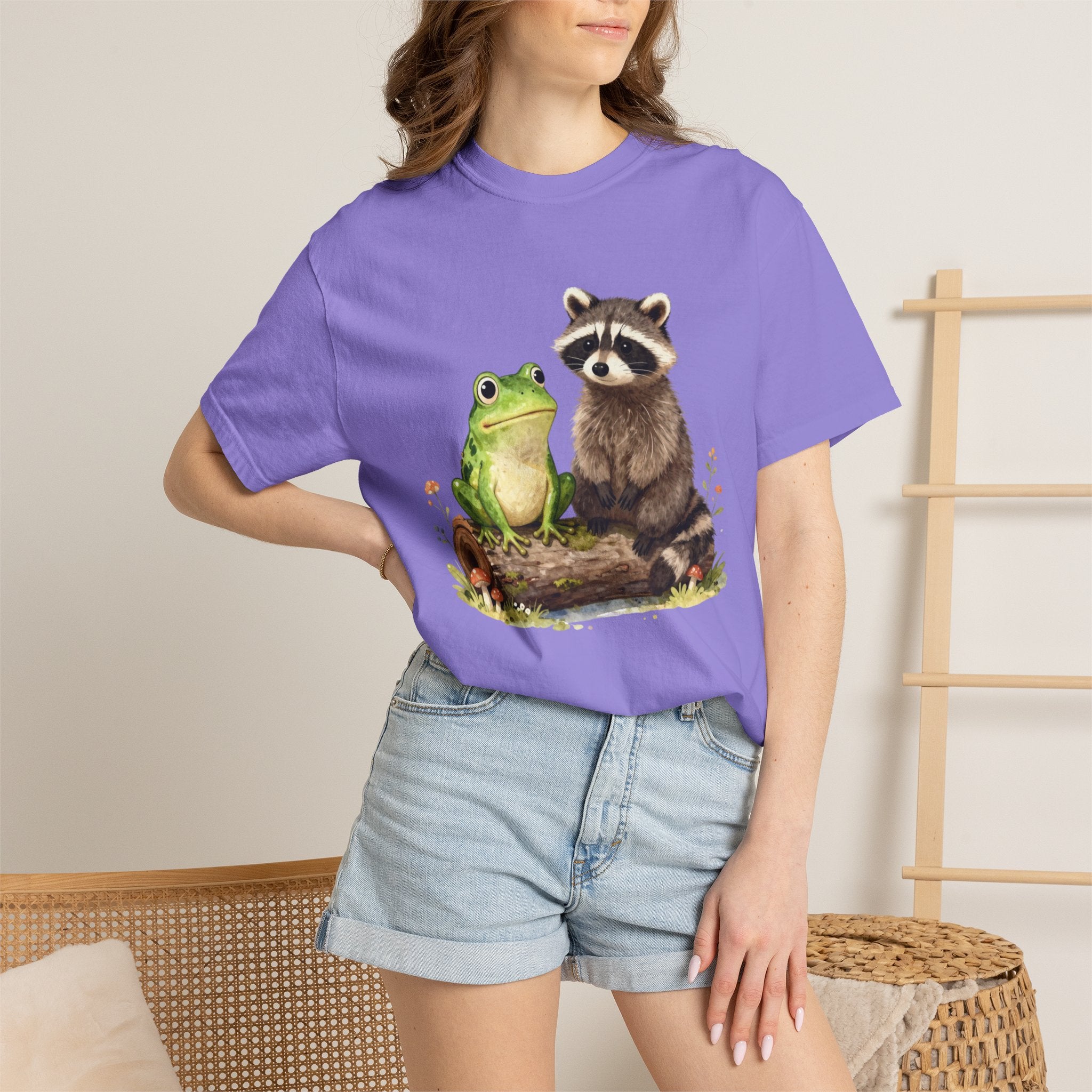 Frog & Raccoon Friends T‑Shirt — Cute Woodland Animal Graphic Tee