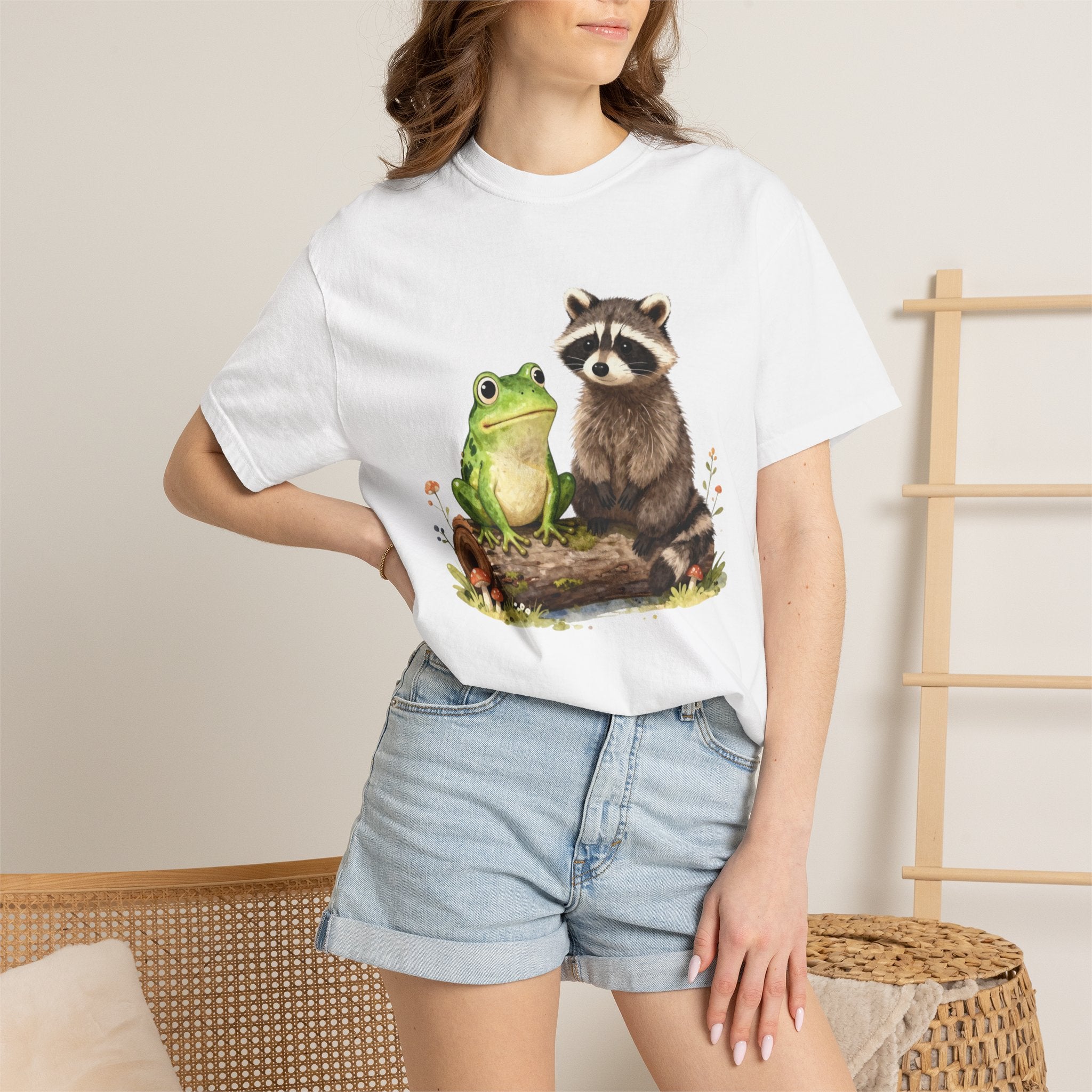 Frog & Raccoon Friends T‑Shirt — Cute Woodland Animal Graphic Tee