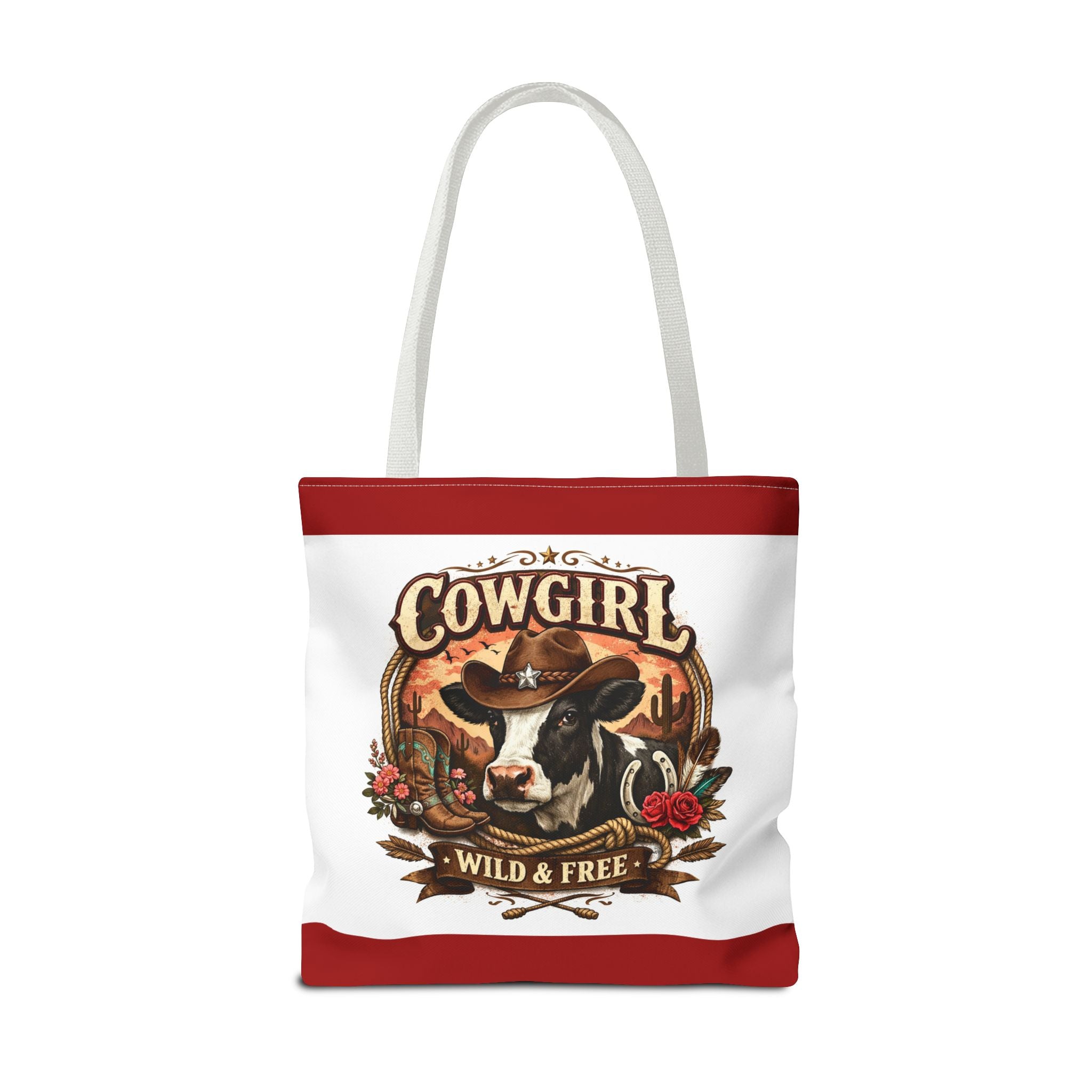 Cowgirl Tote Bag – "Cowgirl Wild & Free" Western Cow Print Tote