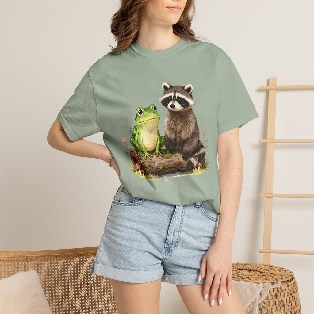 Frog & Raccoon Friends T‑Shirt — Cute Woodland Animal Graphic Tee