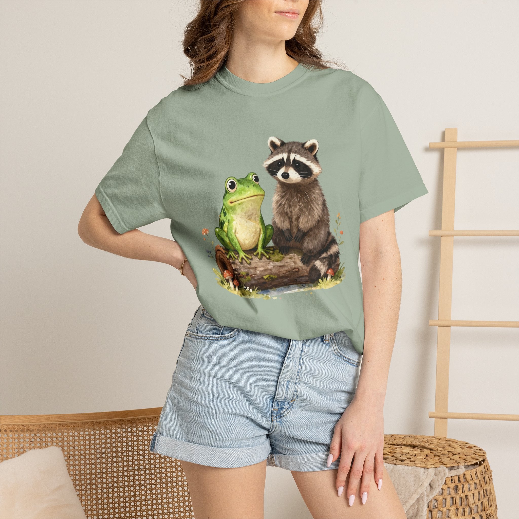 Frog & Raccoon Friends T‑Shirt — Cute Woodland Animal Graphic Tee
