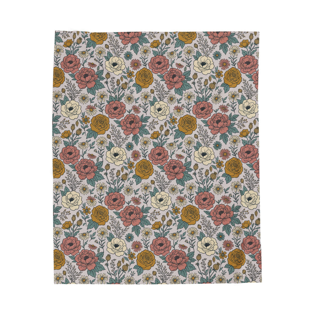 Floral Velveteen Plush Blanket — Vintage Rose Garden Throw