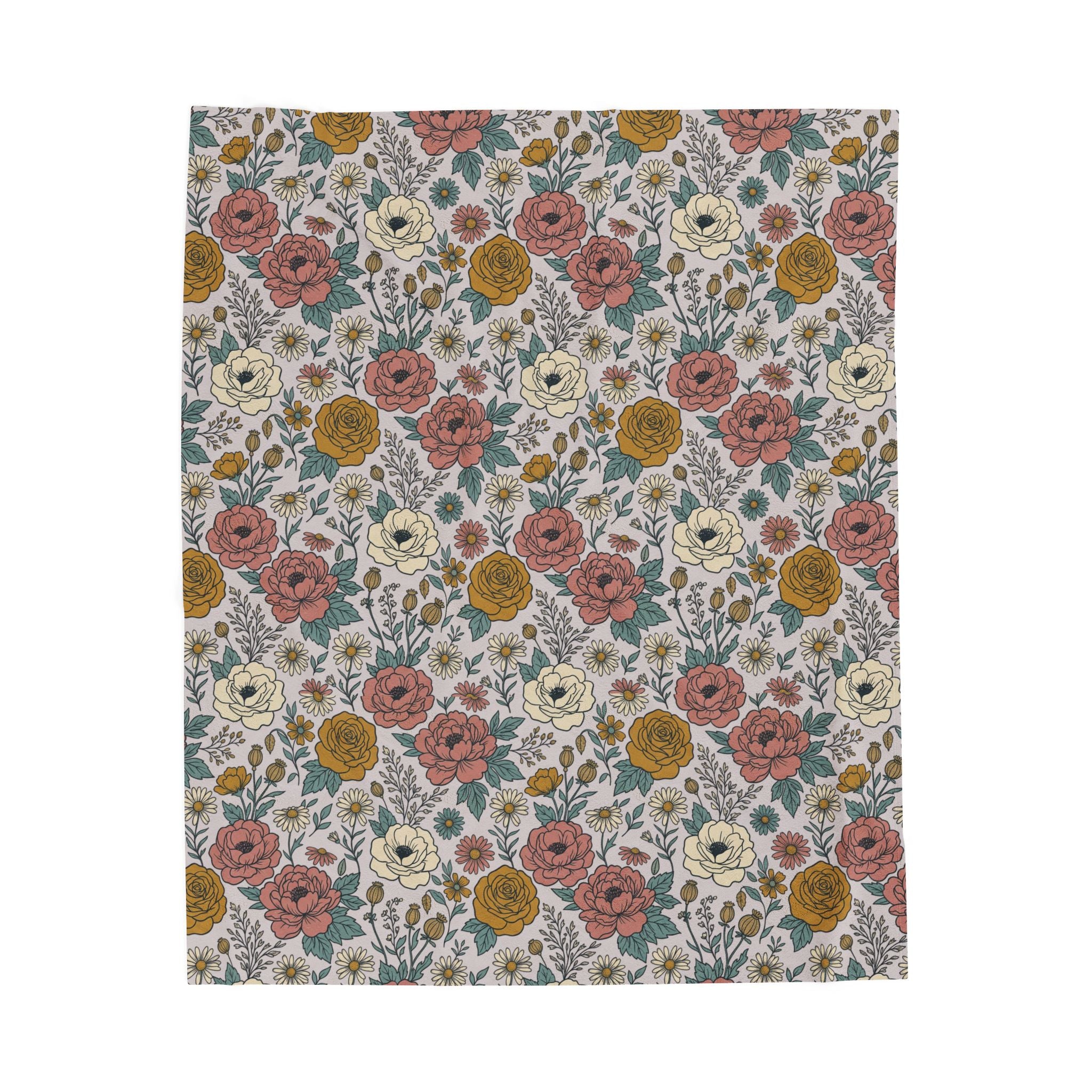 Floral Velveteen Plush Blanket — Vintage Rose Garden Throw