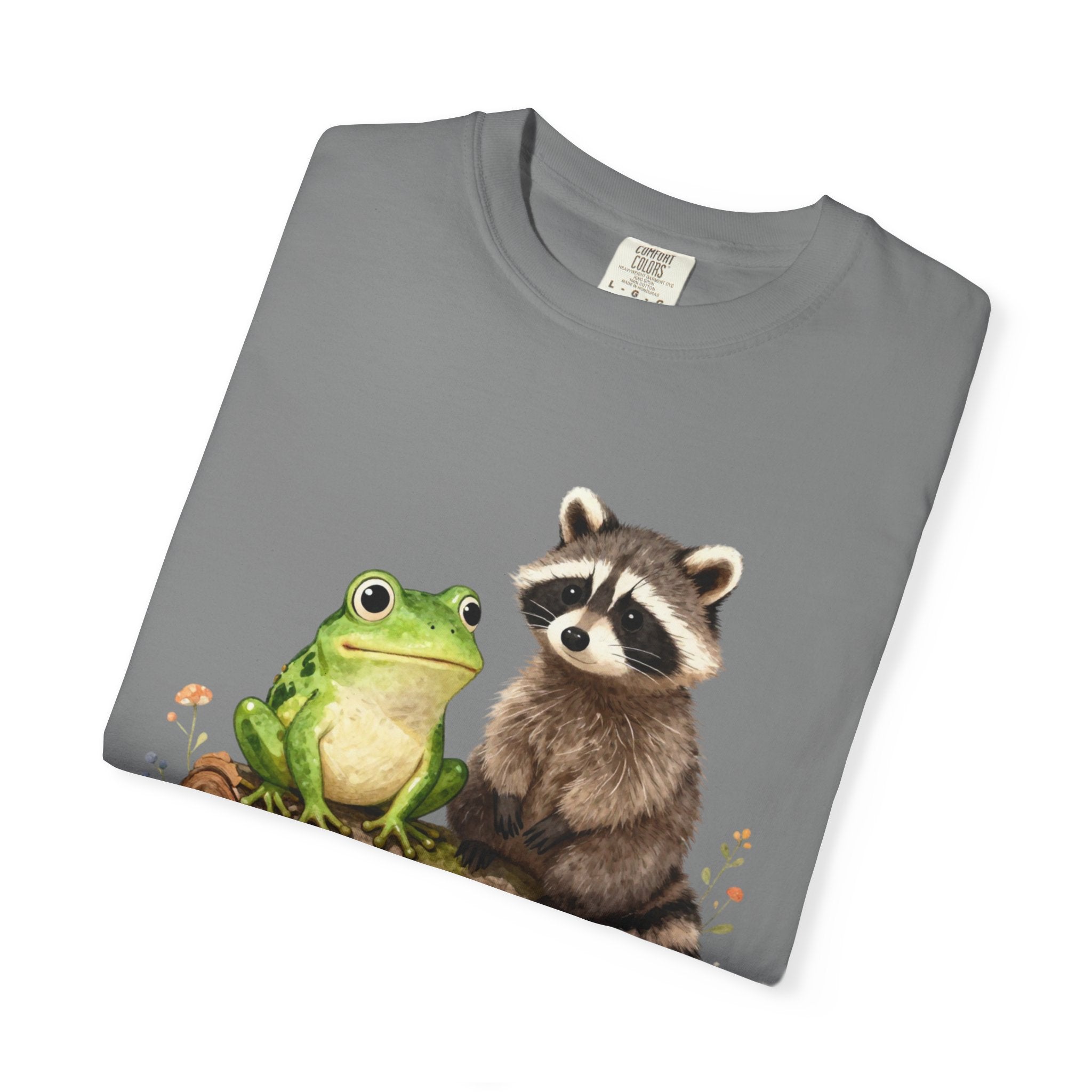 Frog & Raccoon Friends T‑Shirt — Cute Woodland Animal Graphic Tee