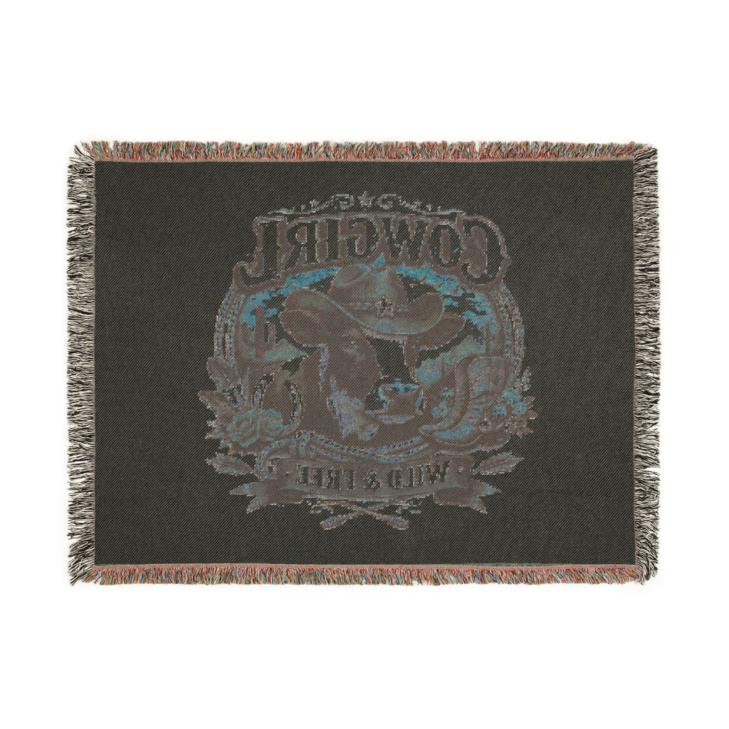 Cowgirl Woven Blanket – 'Wild & Free' Western Cow Print Throw