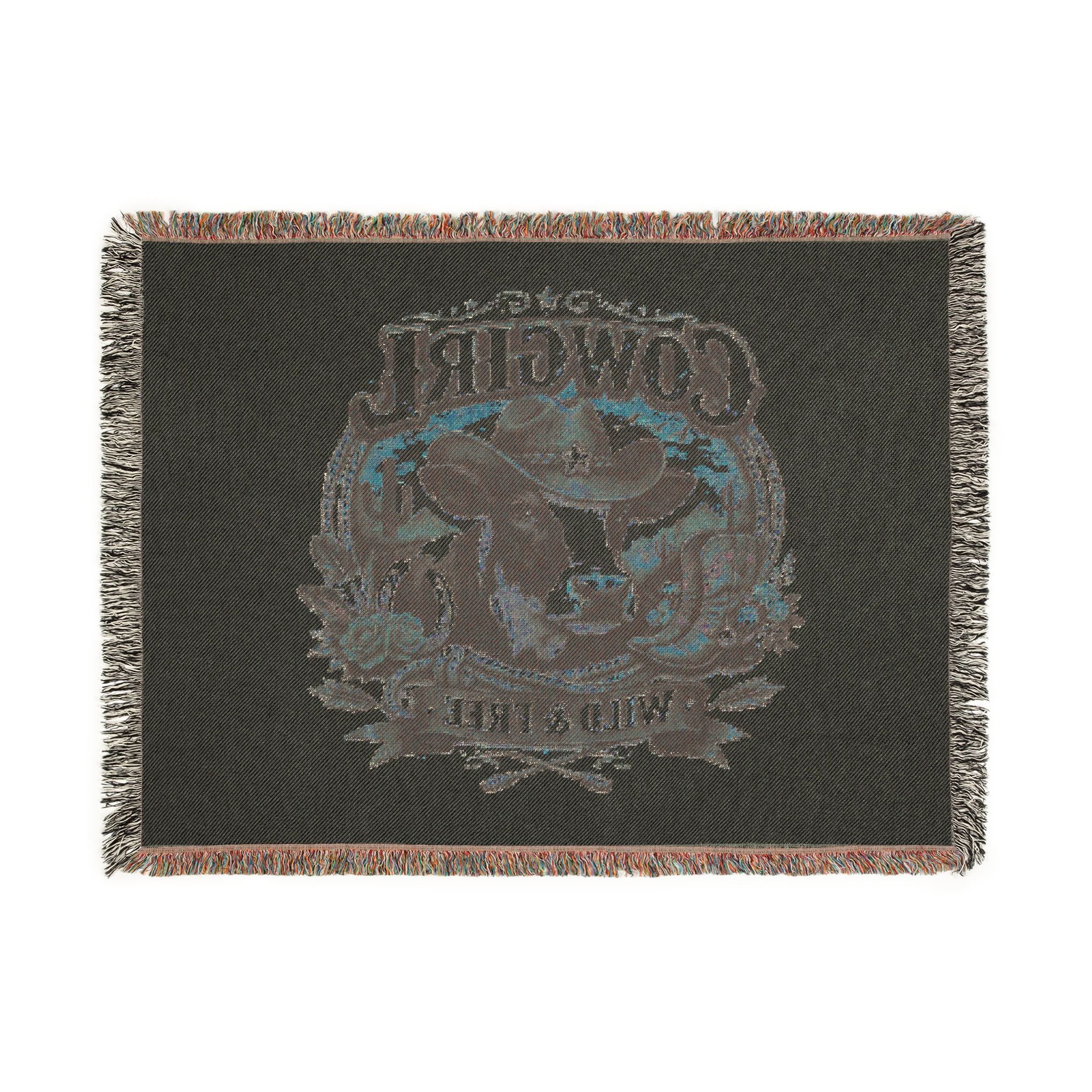 Cowgirl Woven Blanket – 'Wild & Free' Western Cow Print Throw