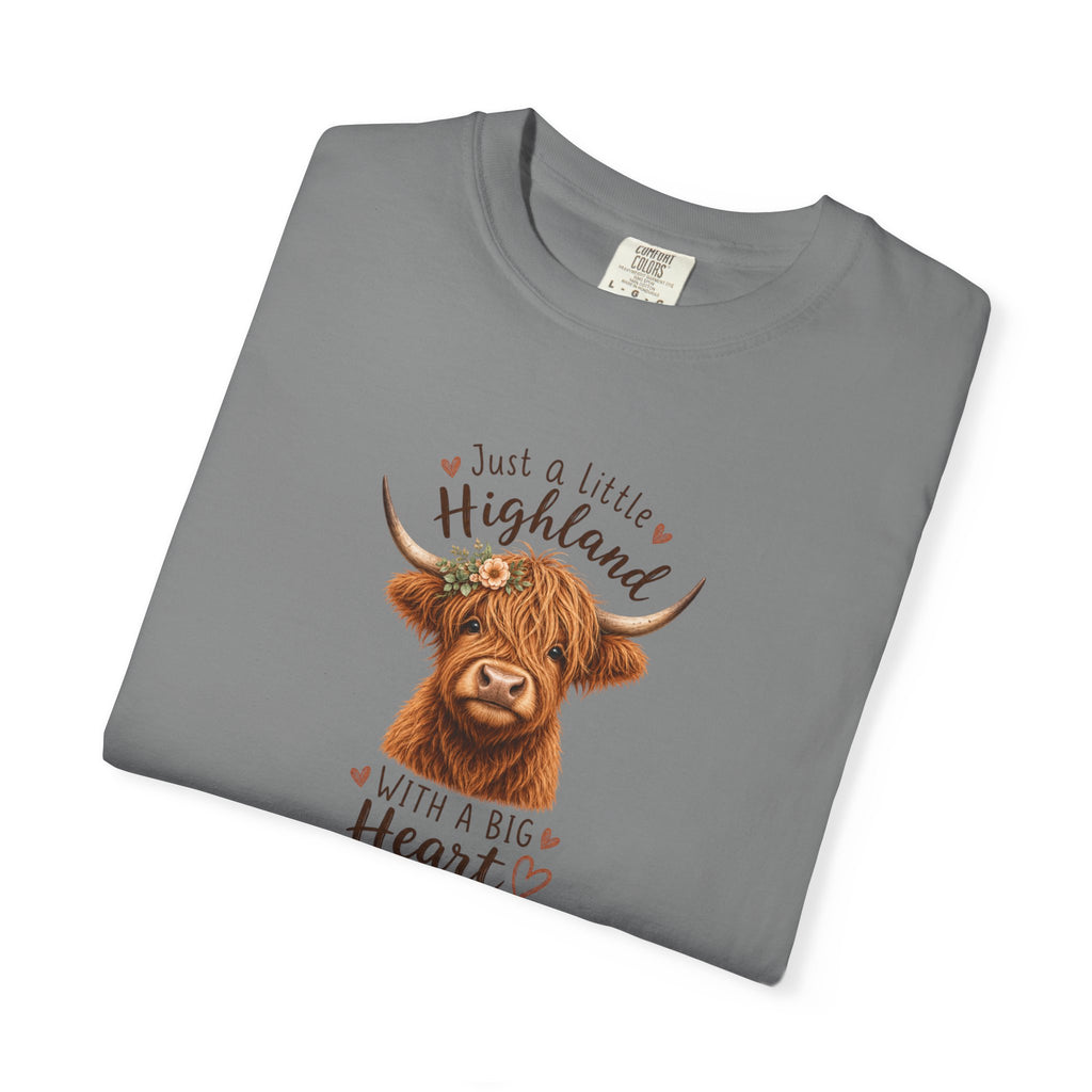 Highland Cow T-Shirt — "Just a Little Highland with a Big Heart" Cute Cow Graphic Tee