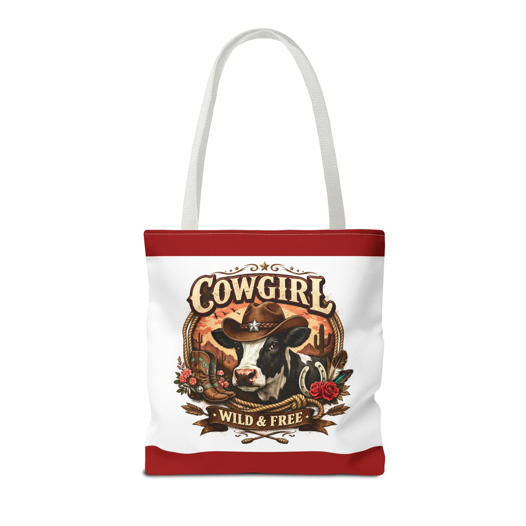Cowgirl Tote Bag – "Cowgirl Wild & Free" Western Cow Print Tote