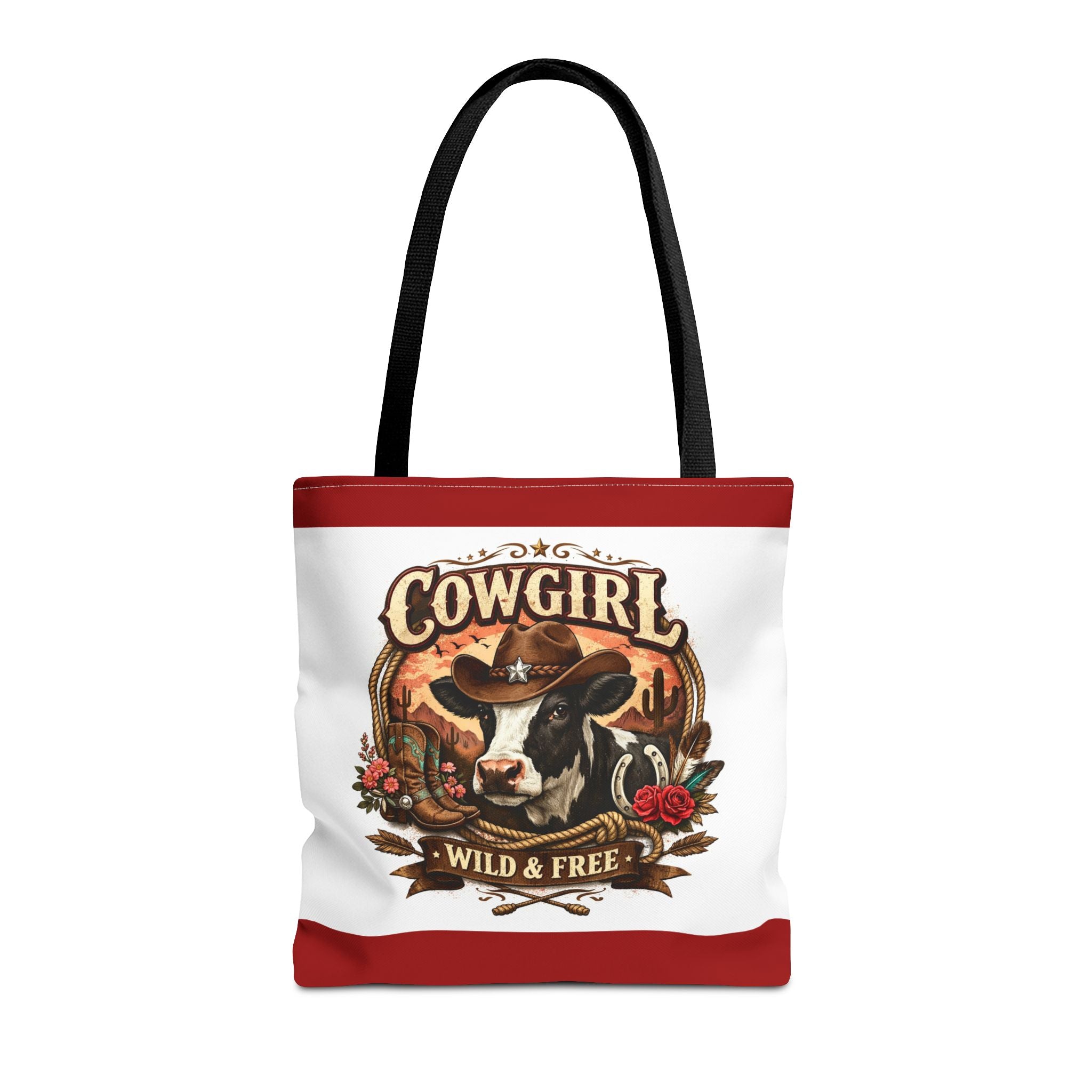Cowgirl Tote Bag – "Cowgirl Wild & Free" Western Cow Print Tote