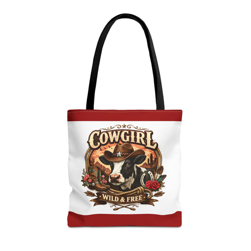 Cowgirl Tote Bag – "Cowgirl Wild & Free" Western Cow Print Tote