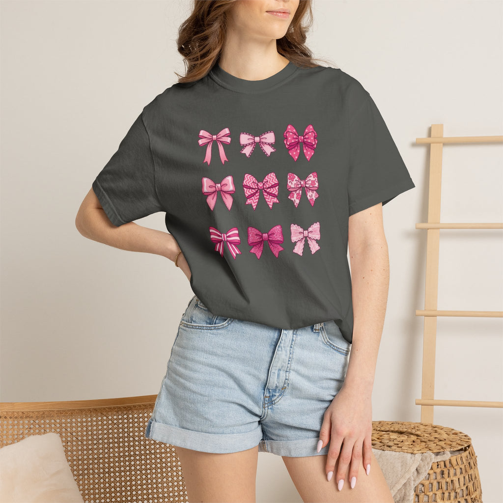 Pink Bow Pattern T-Shirt — Cute Ribbon Graphic Tee