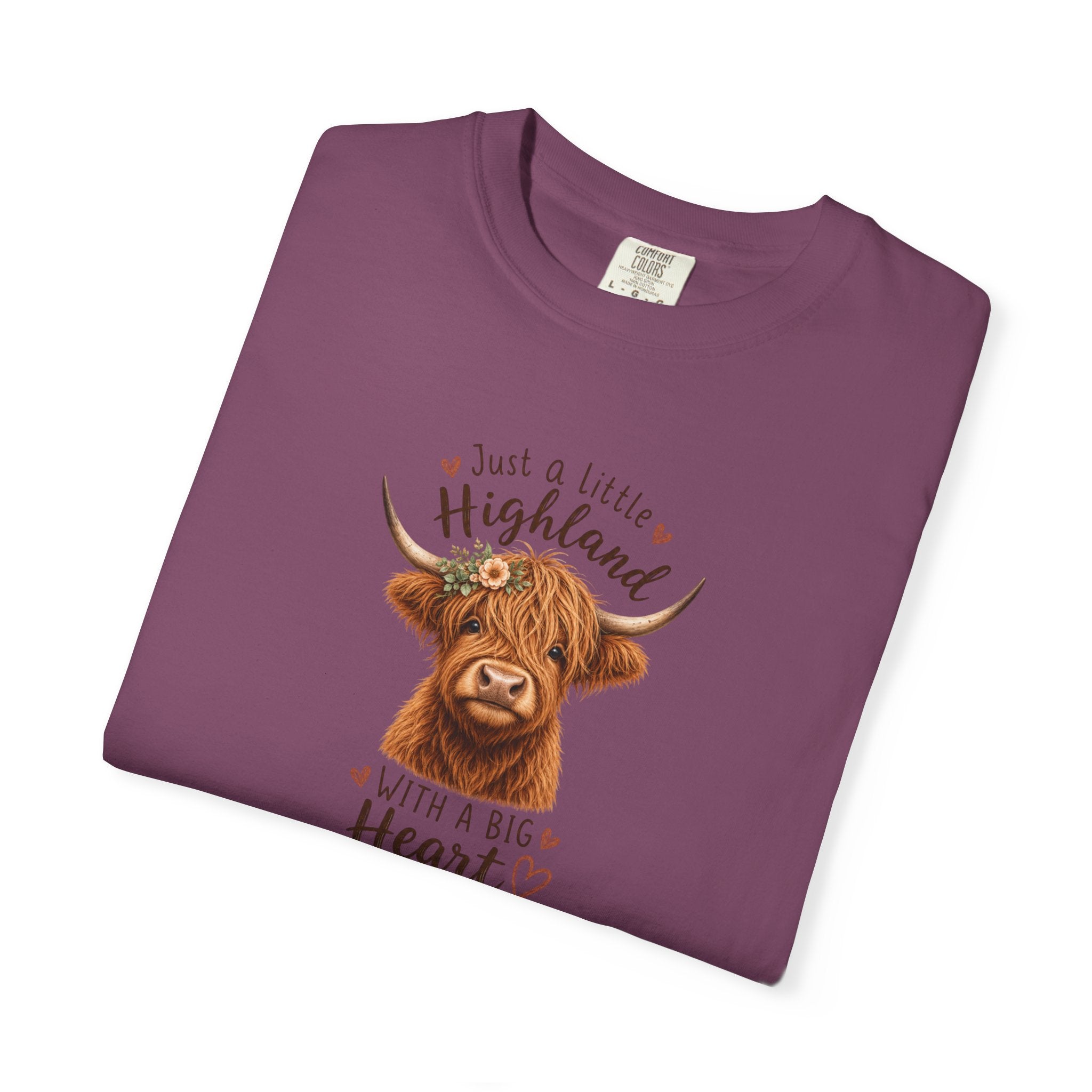 Highland Cow T-Shirt — "Just a Little Highland with a Big Heart" Cute Cow Graphic Tee