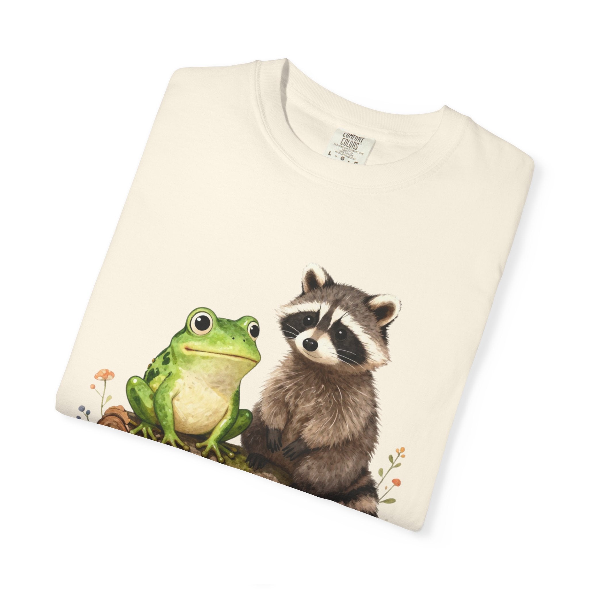 Frog & Raccoon Friends T‑Shirt — Cute Woodland Animal Graphic Tee