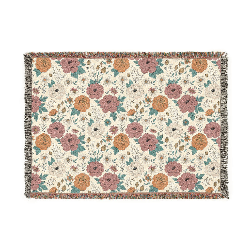 Floral Woven Blanket — Vintage Rose Tapestry Throw