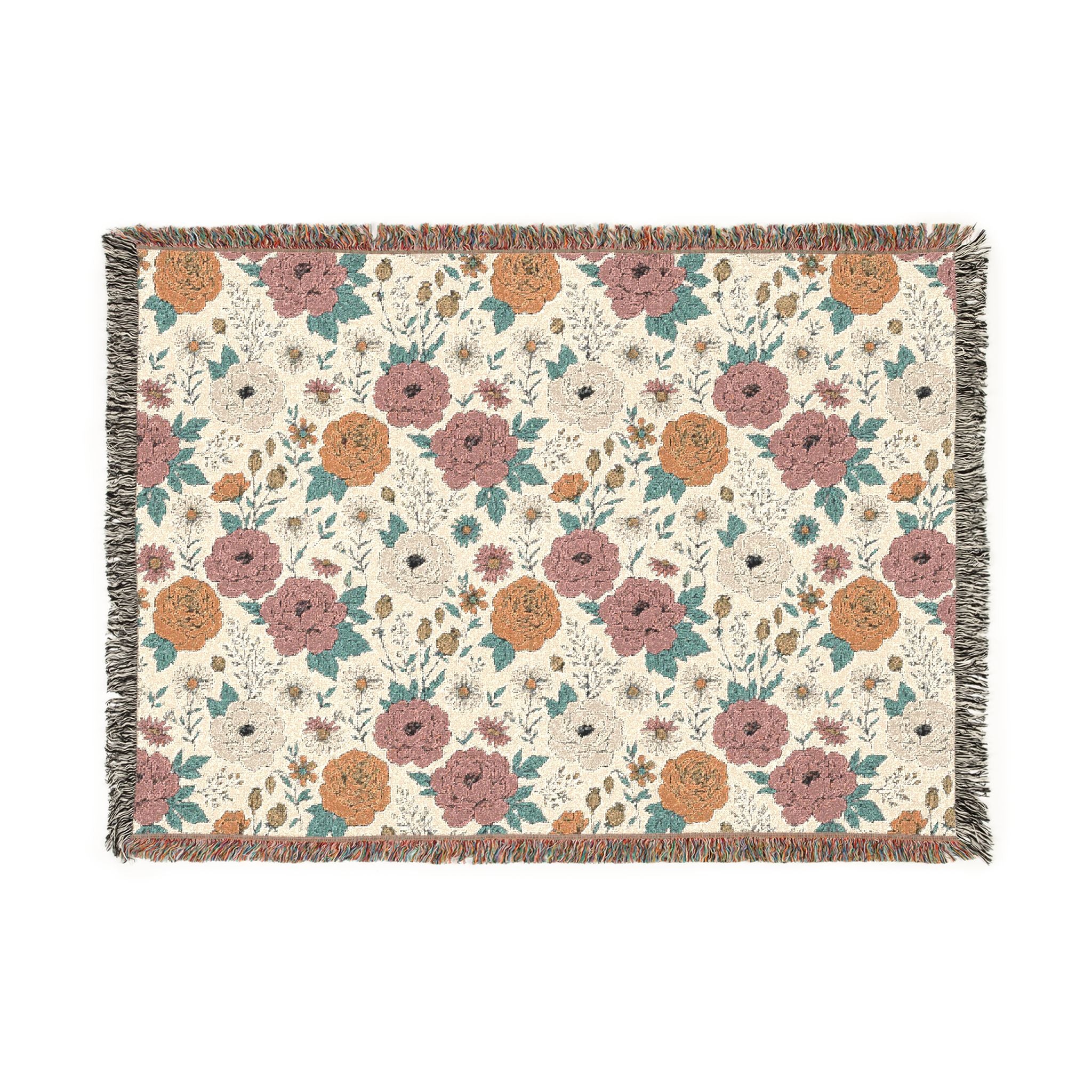 Floral Woven Blanket — Vintage Rose Tapestry Throw