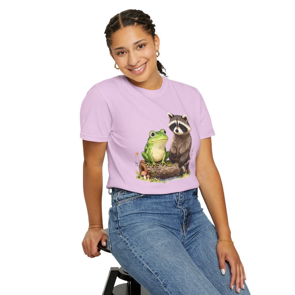 Frog & Raccoon Friends T‑Shirt — Cute Woodland Animal Graphic Tee