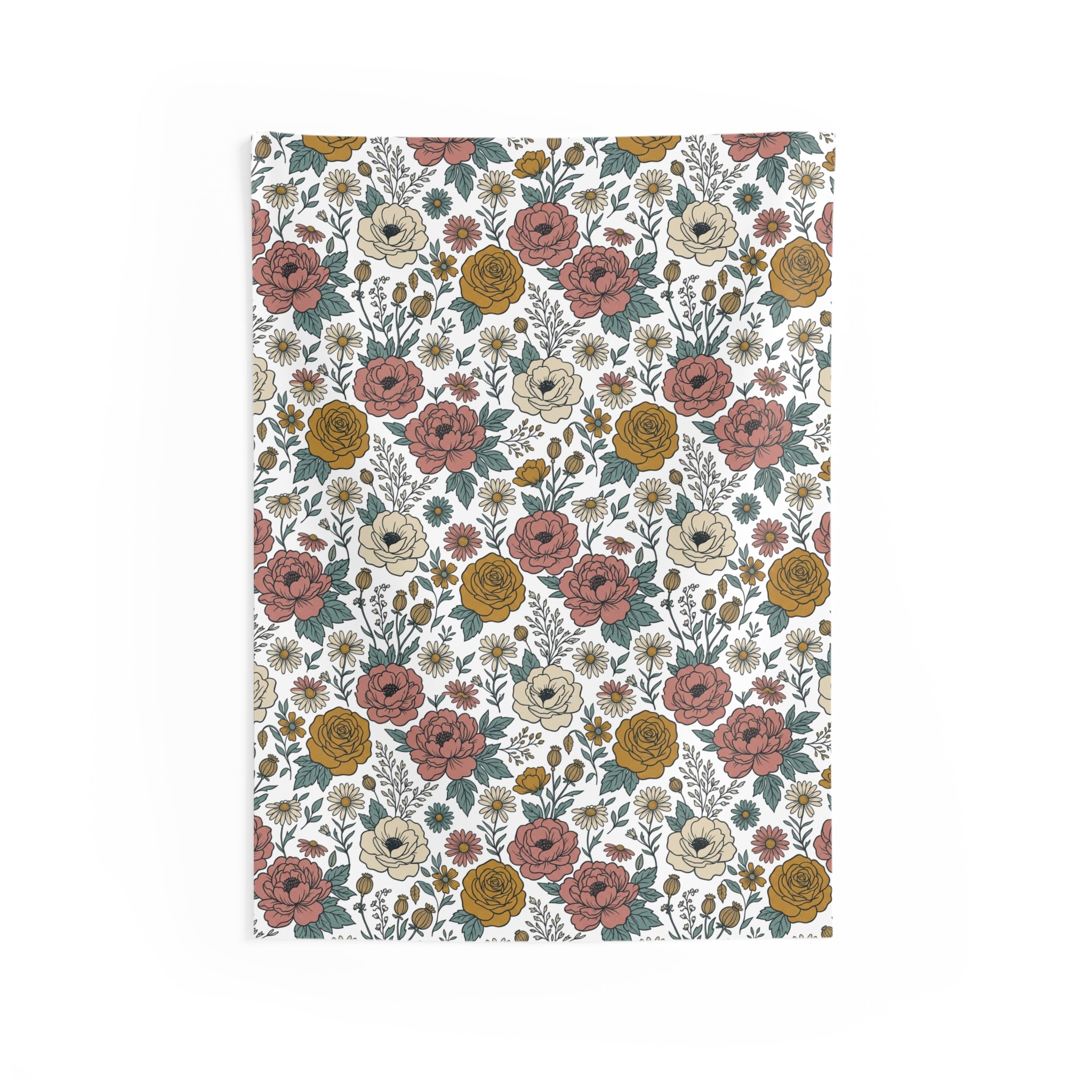 Floral Vintage Rose Wall Tapestry — Boho Cottagecore Indoor Decor