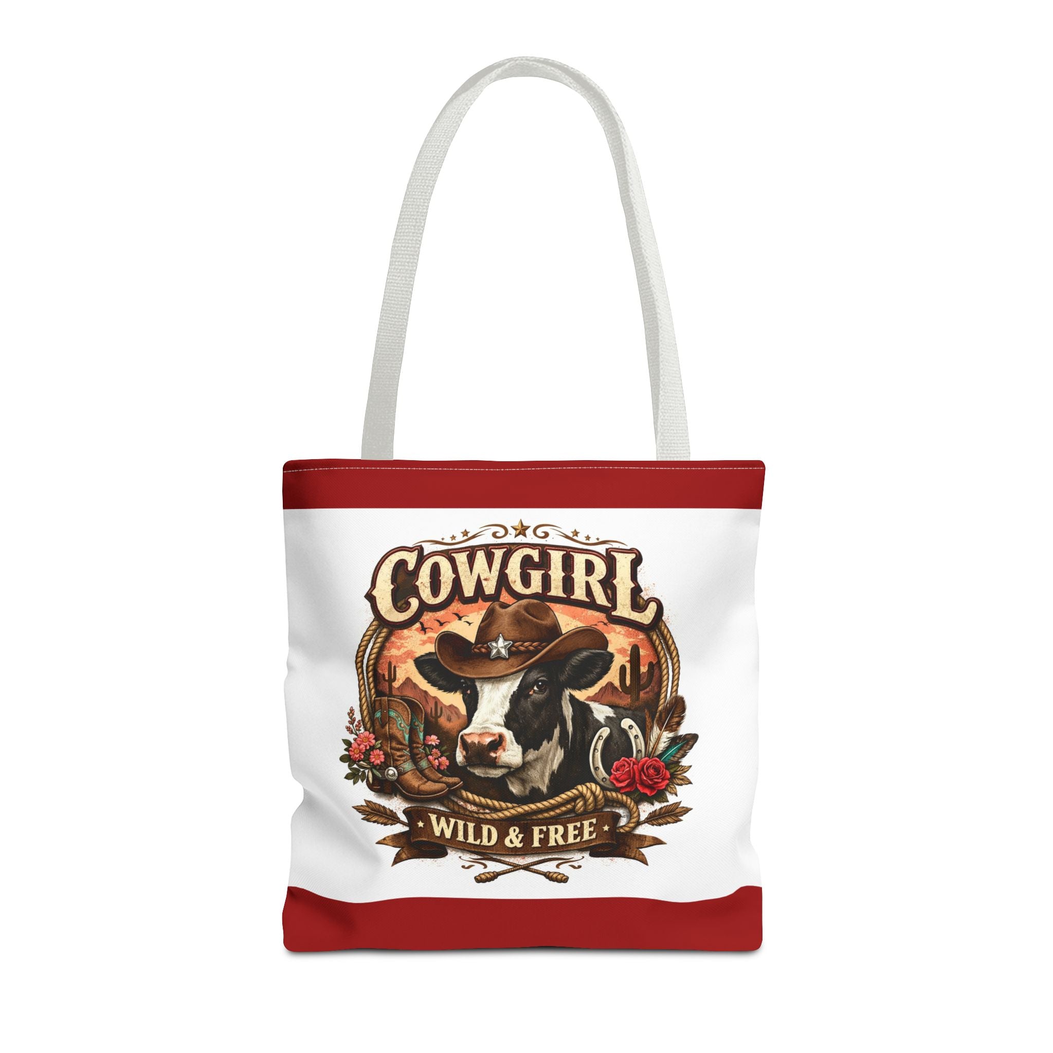 Cowgirl Tote Bag – "Cowgirl Wild & Free" Western Cow Print Tote
